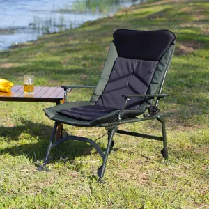 Camping Lounge Chair, Reclining Outdoor Folding Chair with Adjustable backrest, Adjustable Camping Chair with Padded Headrest for Indoor and Outdoor Camping Beach Hiking Fishing (green black)