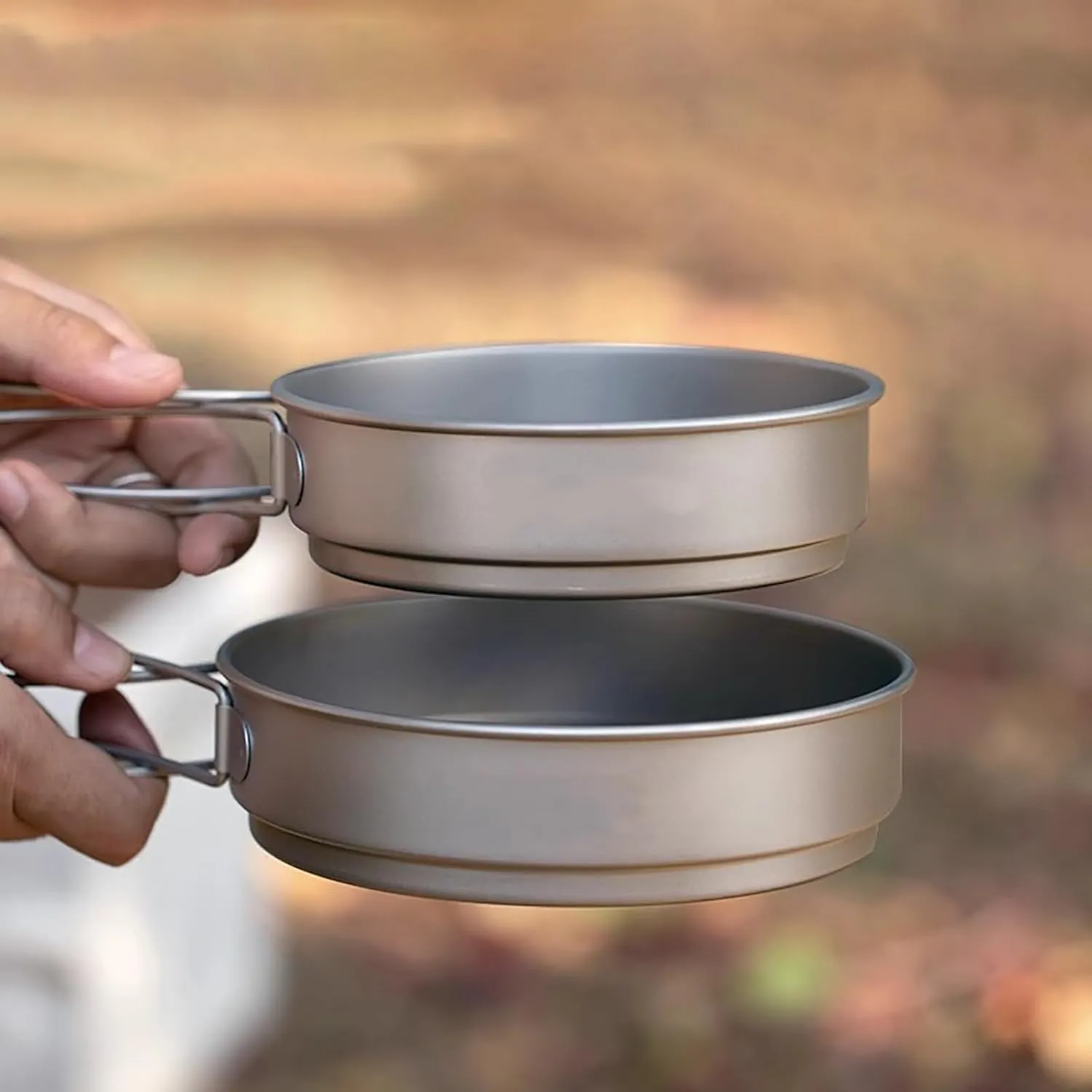 Camping Pot, Titanium Pan Dish Plate, Ultralight Camping Cookware, with Handle, for Outdoors Backpacking Hiking(B,350ml)