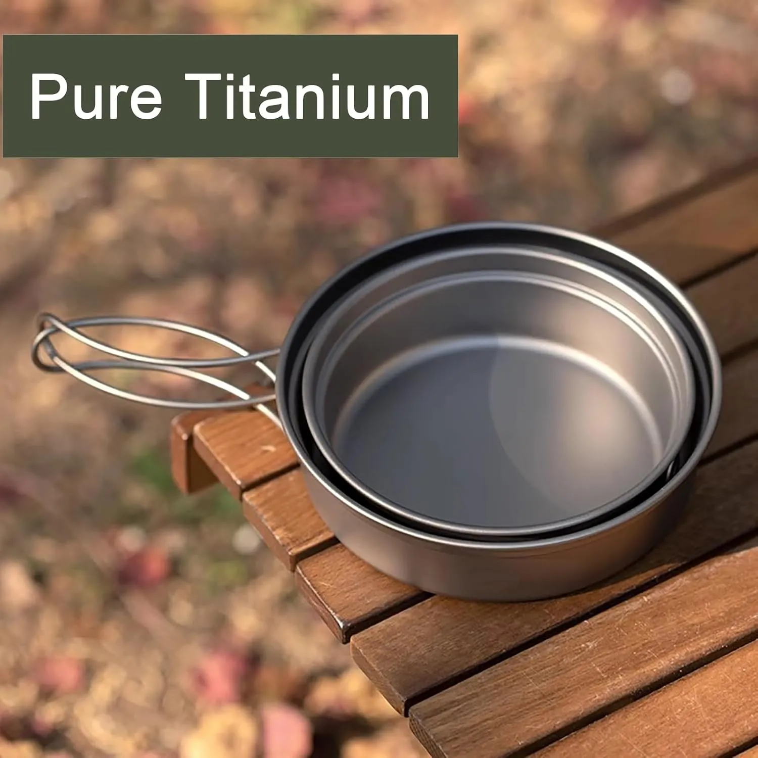 Camping Pot, Titanium Pan Dish Plate, Ultralight Camping Cookware, with Handle, for Outdoors Backpacking Hiking(B,350ml)