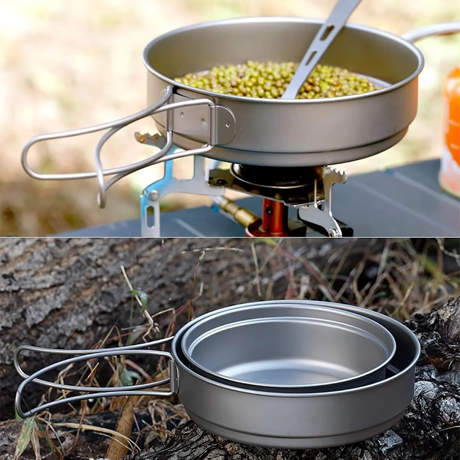 Camping Pot, Titanium Pan Dish Plate, Ultralight Camping Cookware, with Handle, for Outdoors Backpacking Hiking(B,350ml)