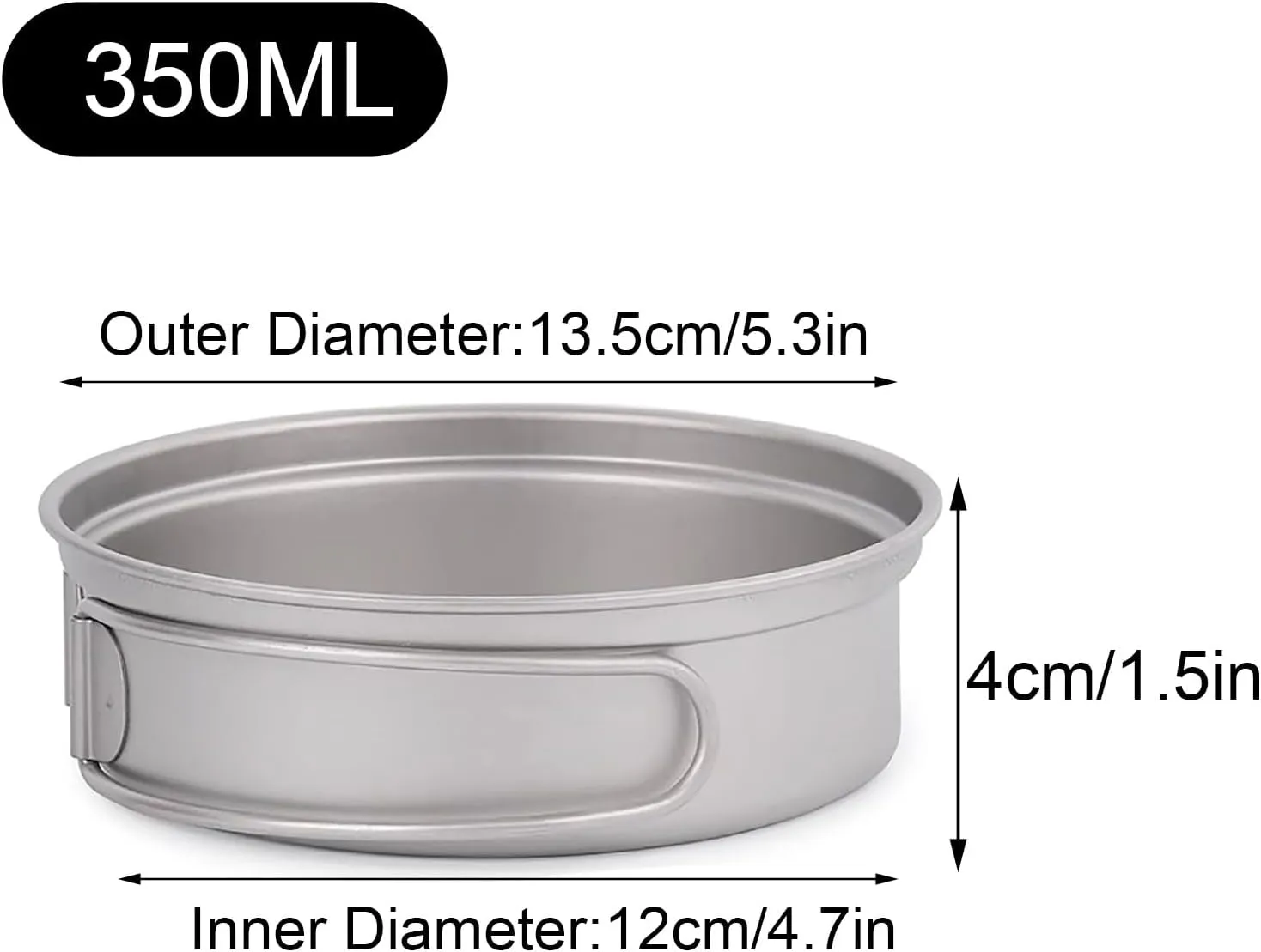 Camping Pot, Titanium Pan Dish Plate, Ultralight Camping Cookware, with Handle, for Outdoors Backpacking Hiking(B,350ml)