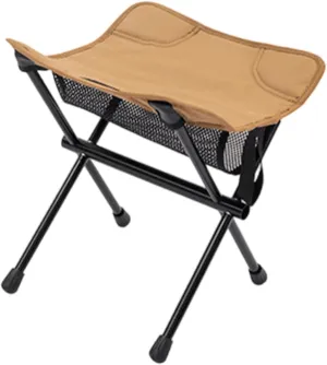 Camping Stool Outdoor Foot Stool Space Saving with Mesh Pocket Fishing Chair Seat Supplies for Traveling Patio Outdoor, Khaki