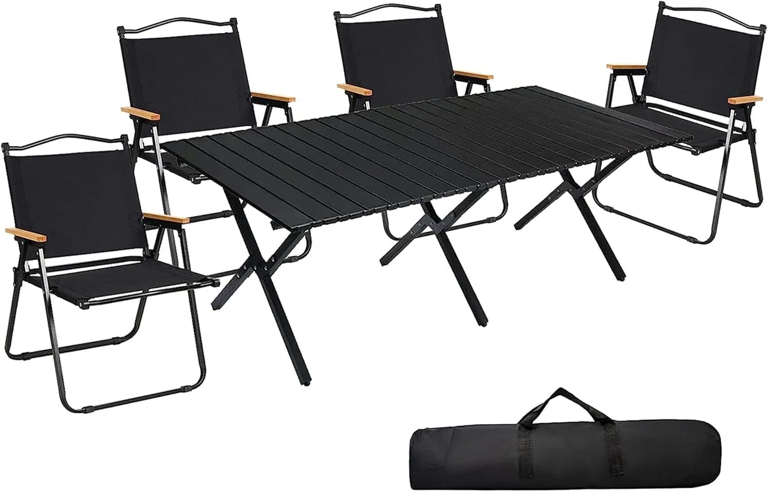 Camping Tables Outdoor Camping Chair Set with Roll up Carbon Steel Folding Beach Picnic Tables Portable Camp Table for Sand Garden BBQ Party/Set 4Ft Table   4 Chairs