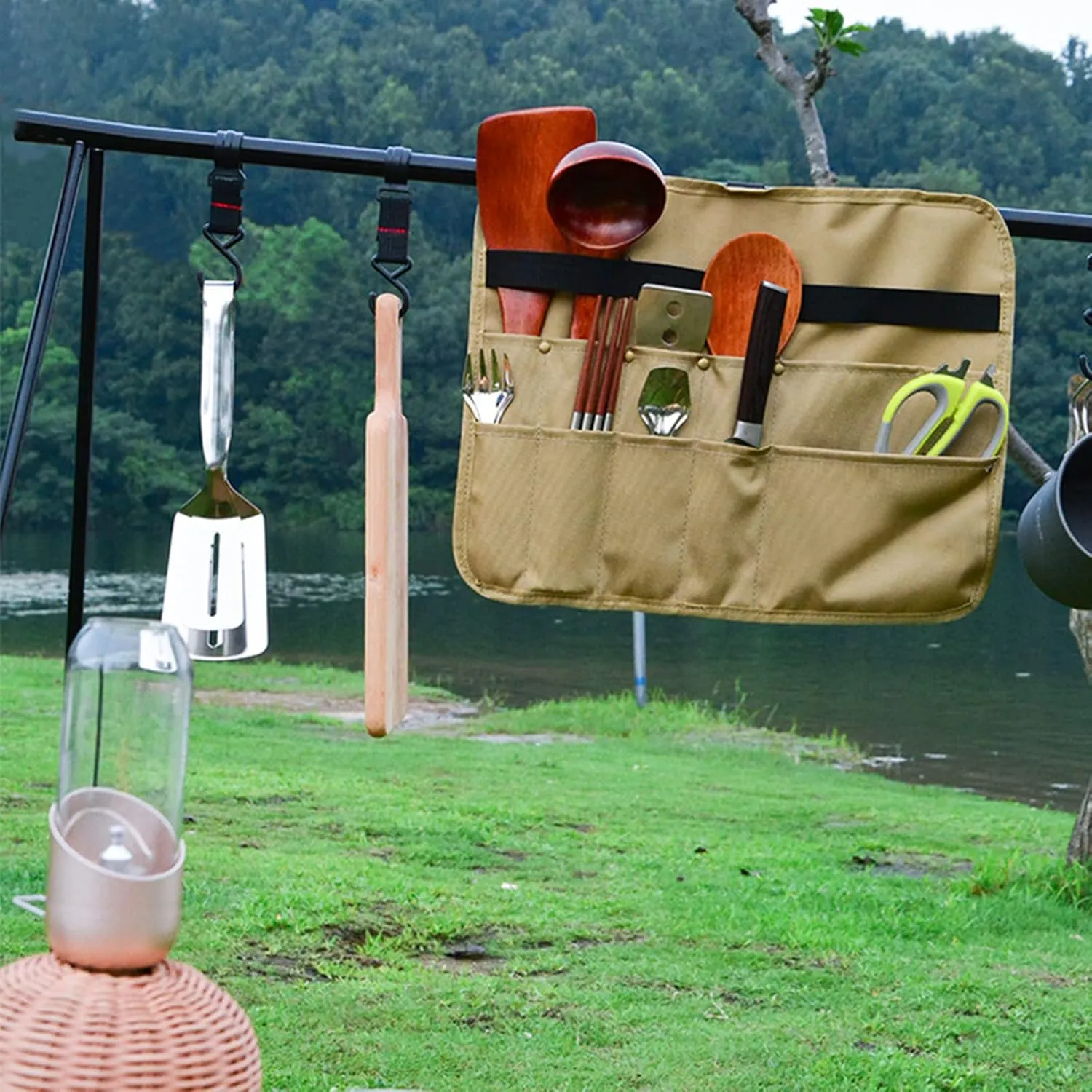 Camping Tableware Storage Bag Portable Storage Hanging Bag Oxford Cloth Storage Bag Camping Kitchen Cookware Set Travel Storage Bag