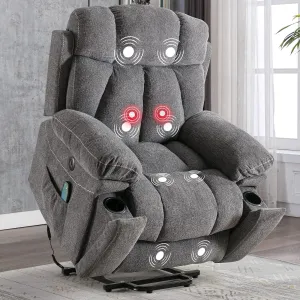 CANMOV Large Power Lift Recliner Chairs with Massage and Heat for Elderly Big People, Heavy Duty Motion Reclining Mechanism-Anti Skid Fabric Recliner Chair with 2 Concealed Cup Holders,Dark Gray