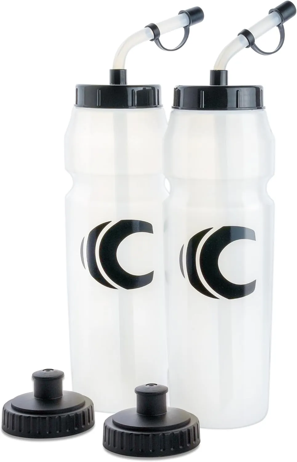 Cannon Sports 1 Liter Sports Water Bottle, BPA-Free, 34 Oz Capacity, Large Mouth, 2 lids (Straw and Squeeze), Great For Helmet Sports Such As Hockey, Lacrosse, Football, Boxing (2 Pack) (Clear)