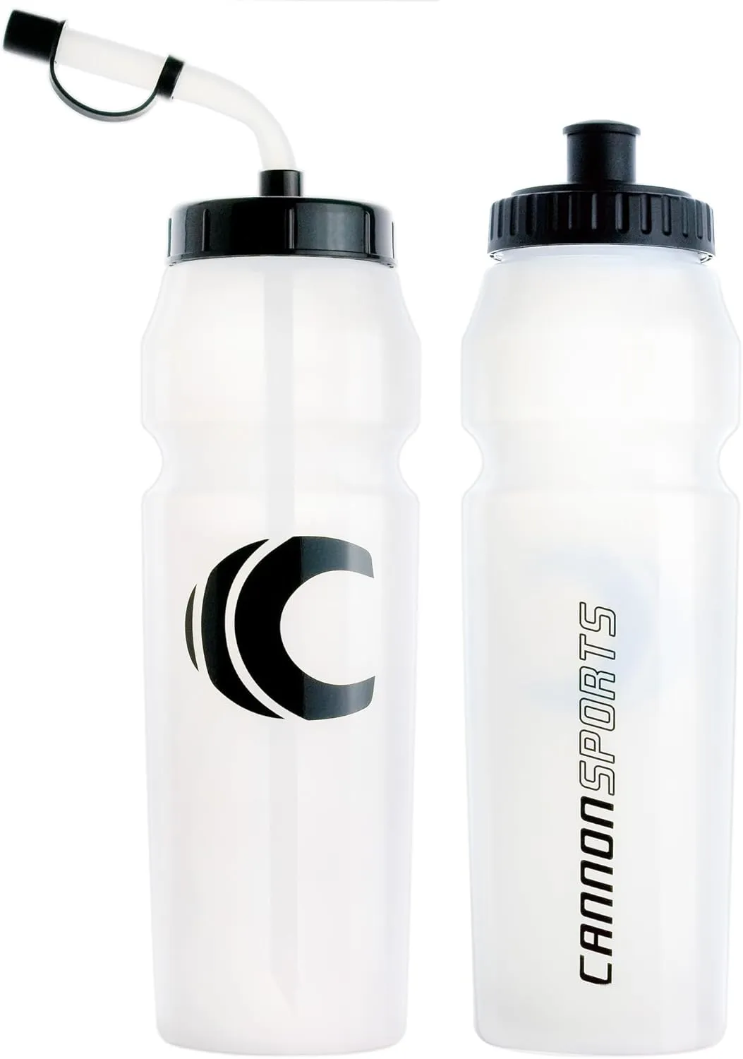 Cannon Sports 1 Liter Sports Water Bottle, BPA-Free, 34 Oz Capacity, Large Mouth, 2 lids (Straw and Squeeze), Great For Helmet Sports Such As Hockey, Lacrosse, Football, Boxing (2 Pack) (Clear)