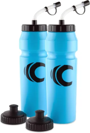 Cannon Sports 1 Liter Sports Water Bottle, BPA-Free, 34 Oz Capacity, Large Mouth, 2 lids (Straw and Squeeze), Great For Helmet Sports Such As Hockey, Lacrosse, Football, Boxing (2 Pack) (Light Blue)