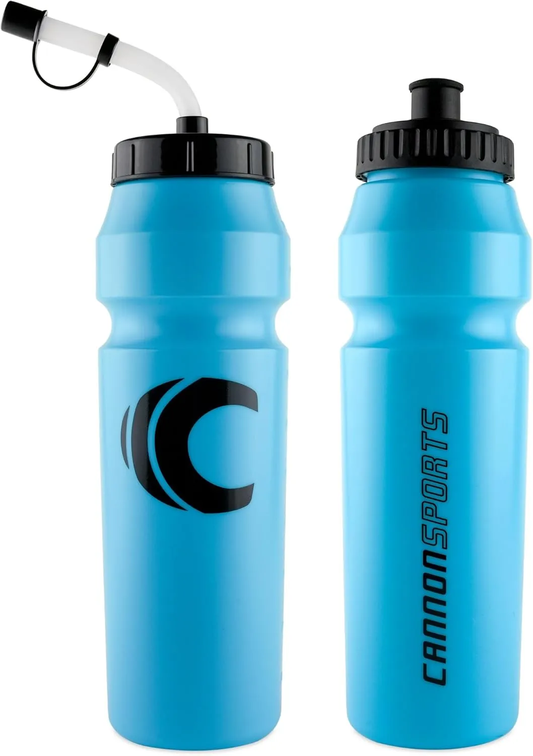 Cannon Sports 1 Liter Sports Water Bottle, BPA-Free, 34 Oz Capacity, Large Mouth, 2 lids (Straw and Squeeze), Great For Helmet Sports Such As Hockey, Lacrosse, Football, Boxing (2 Pack) (Light Blue)