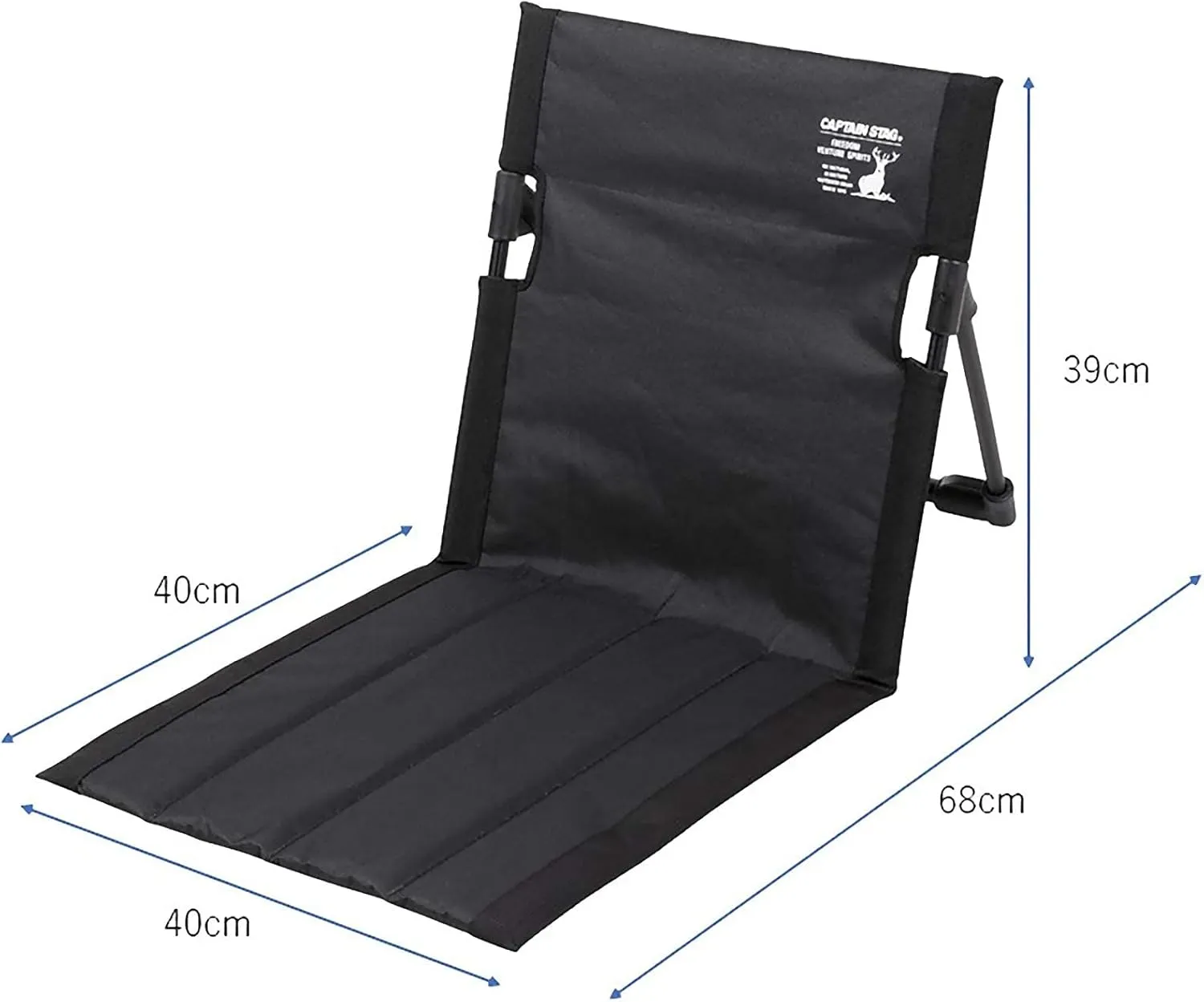Captain Stag UC-1803 Outdoor Chair, Grand Chair, Field Chair, Width 15.7 x Depth 26.8 x Height 15.4 inches (40 x 68 x 39 cm), Weight Approx. 18.7 oz (530 g), Storage Bag Included, Black, Gracia