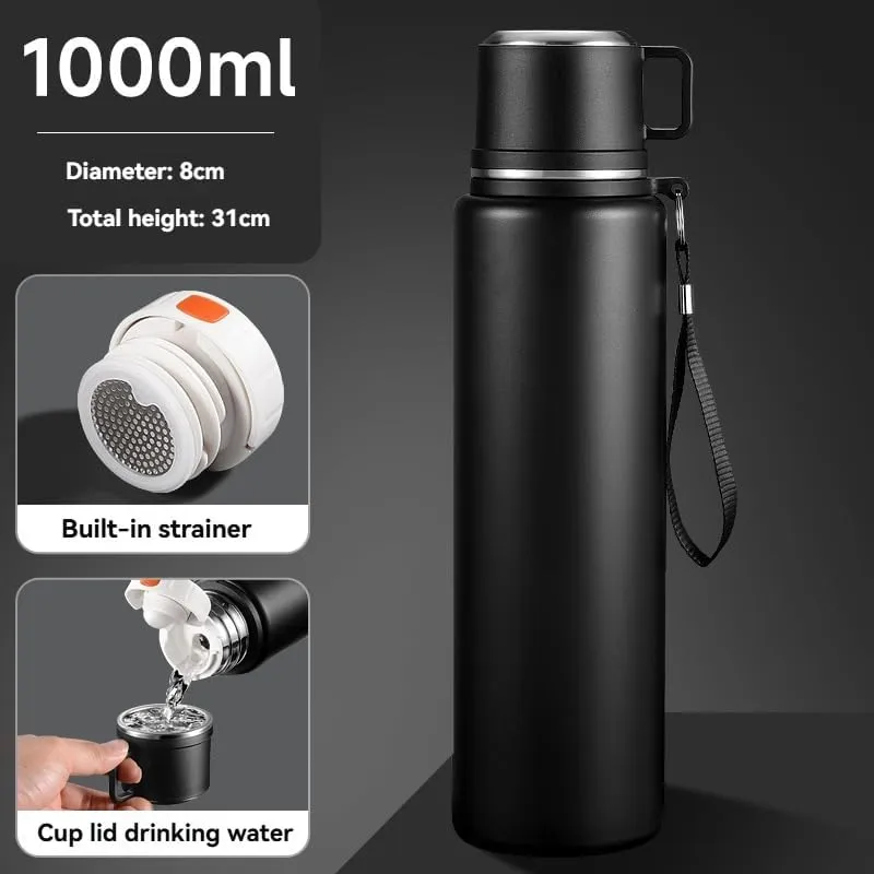 Car Vacuum Insulated Stainless Steel Water Bottle For Mazda Biante 2008-2018,Thermos Mug Leak Proof Insulated Water Bottle Reusable Water Bottle Travel Mug Thermo Mug,Black-1000ml