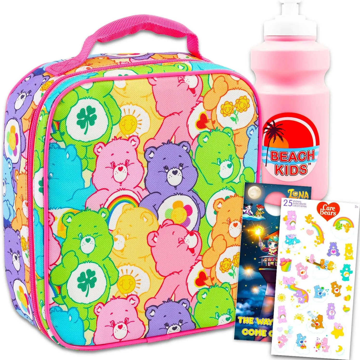 Care Bears Lunch Box Set - Bundle with Insulated Lunch Bag, Water Bottle, Stickers, More | Care Bears Lunchbox for Girls, Kids, Women