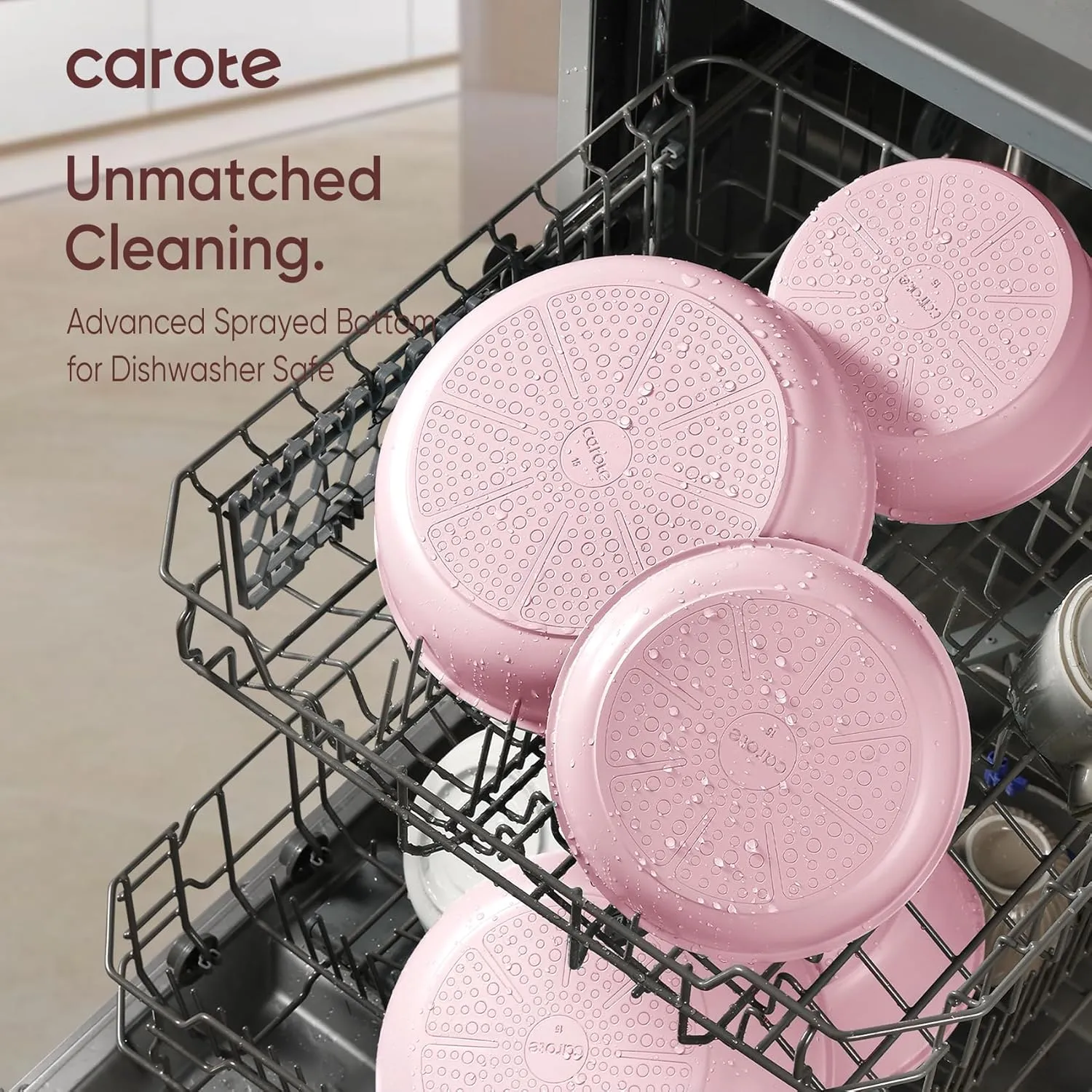 CAROTE Pots and Pans Set, Nonstick Cookware Sets Detachable Handle, 15pcs Induction Kitchen Cookware Set Non Stick with Removable Handle, Oven Safe, RV Cookware Set, Pink Granite
