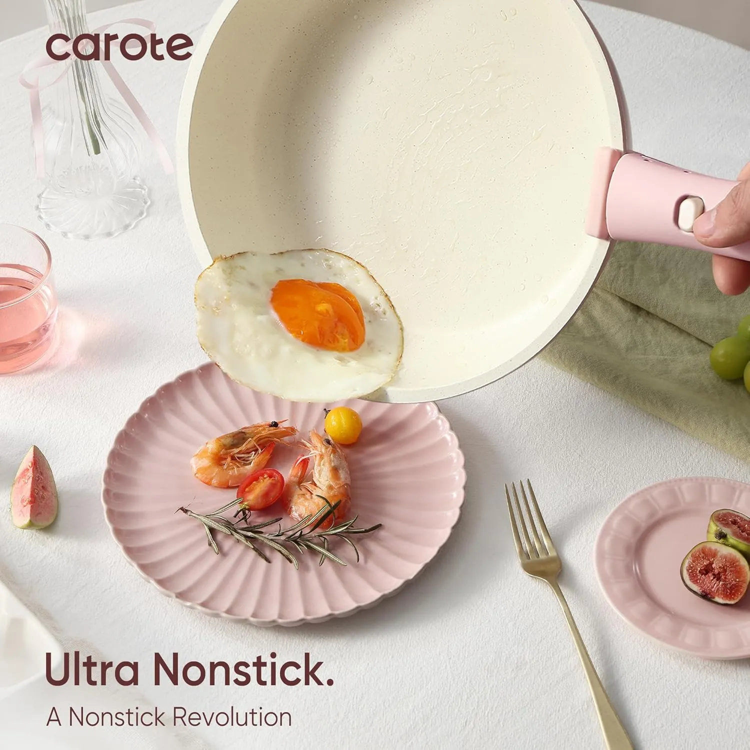 CAROTE Pots and Pans Set, Nonstick Cookware Sets Detachable Handle, 15pcs Induction Kitchen Cookware Set Non Stick with Removable Handle, Oven Safe, RV Cookware Set, Pink Granite