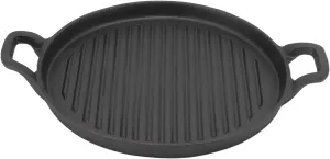 Cast Iron Griddle Round Cast Iron Frying Pan Iron Reversible Dual Handle Ribbed Fry Pan Outdoor Cookware Cast Iron Grill for Gas Electric Stovetop(31CM)