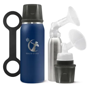 CERES CHILL OG Breastmilk Chiller, Reusable Storage Container, Up to 34 oz. - Bottle Cooler Keeps Milk at Safe Temperatures for Up to 20 Hours, Connects w/ Most Pumps (Navy Blue)