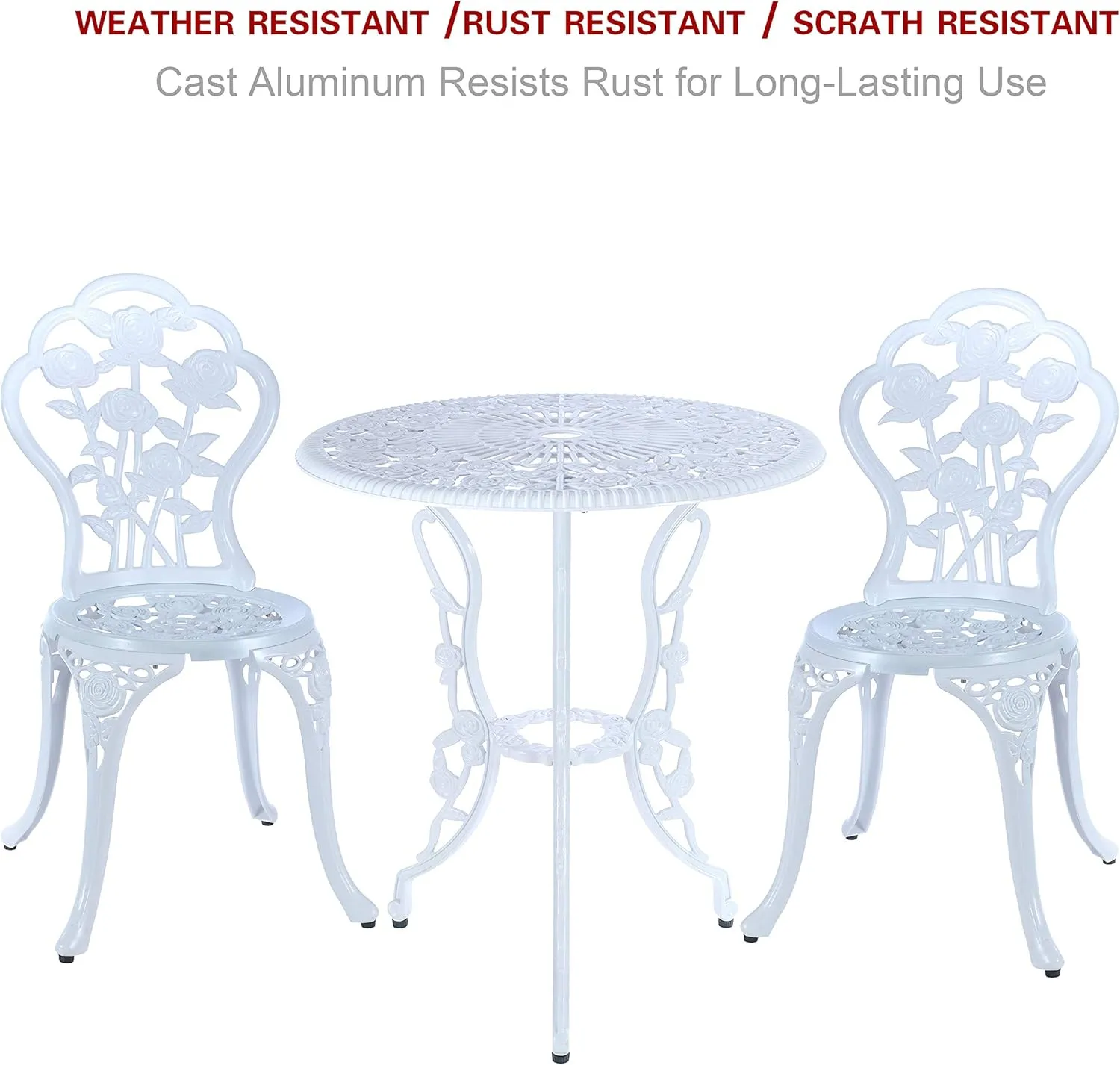 C/G 3-Piece Bistro Set - Outdoor Patio Table Set, Anti-Rust Cast Aluminum, White