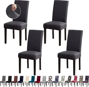 Chair Covers for Dining Room Set of 4, Dining Chair Covers, Kitchen Chair Covers, Stretch Removable Washable Dining Chair Slipcovers for Home, Hotel, Banquet, .Dark Grey