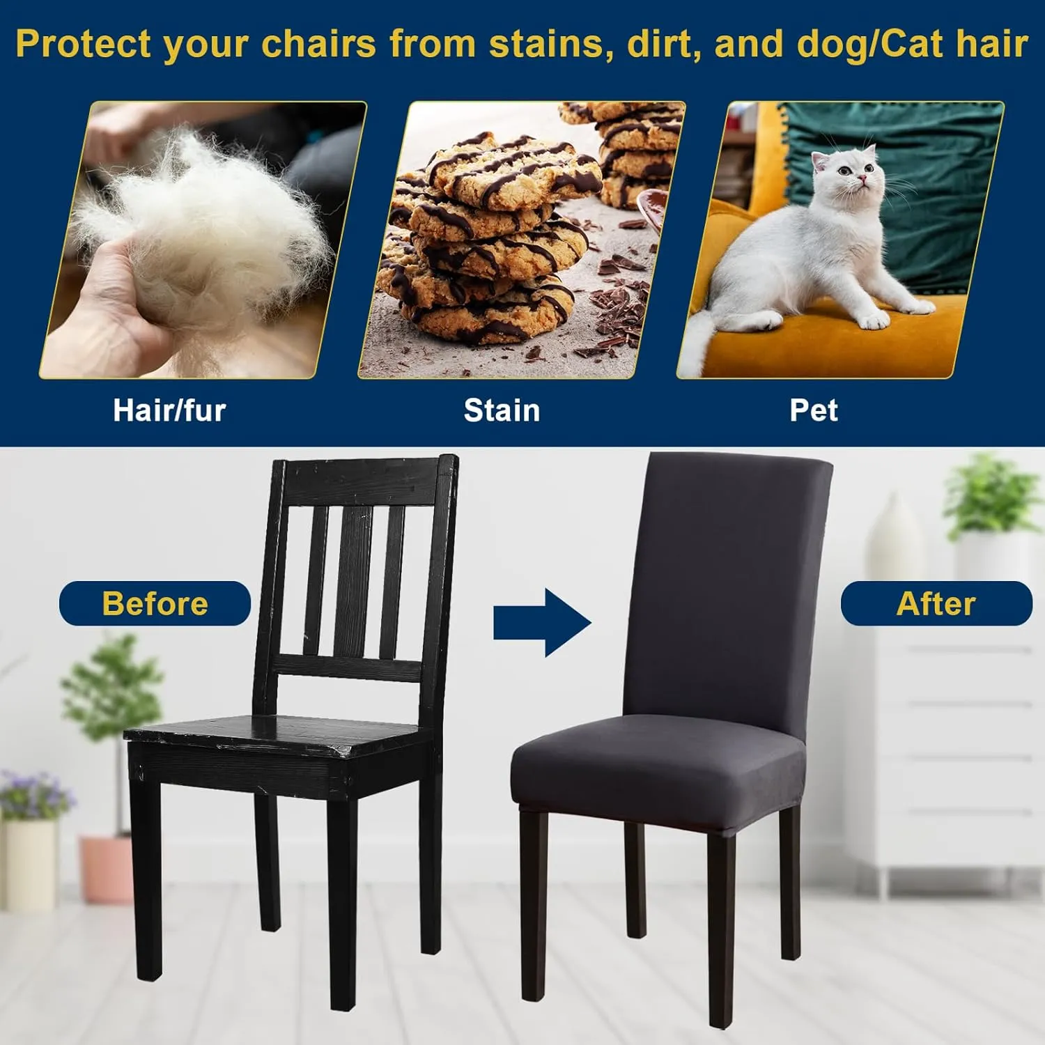 Chair Covers for Dining Room Set of 4, Dining Chair Covers, Kitchen Chair Covers, Stretch Removable Washable Dining Chair Slipcovers for Home, Hotel, Banquet, .Dark Grey