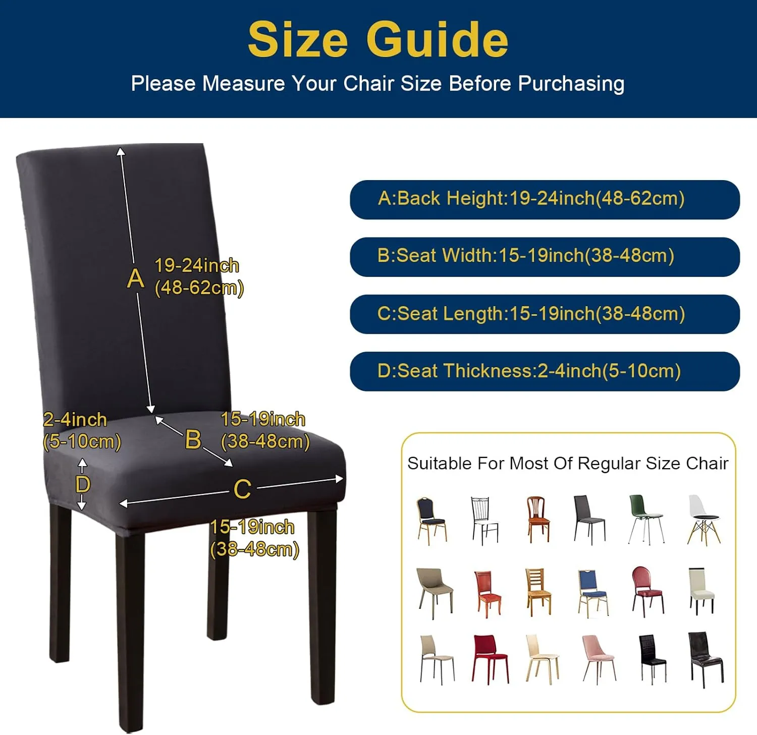 Chair Covers for Dining Room Set of 4, Dining Chair Covers, Kitchen Chair Covers, Stretch Removable Washable Dining Chair Slipcovers for Home, Hotel, Banquet, .Dark Grey