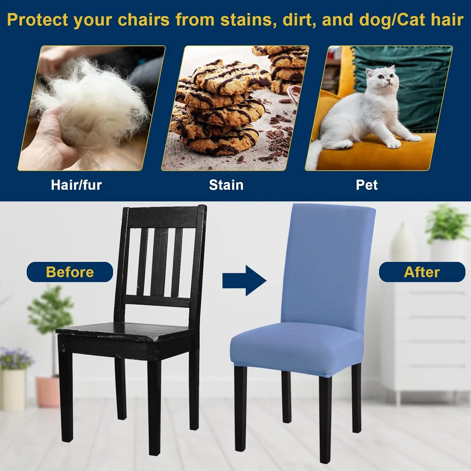 Chair Covers for Dining Room Set of 4, Dining Chair Covers, Kitchen Chair Covers, Stretch Removable Washable Dining Chair Slipcovers for Home, Hotel, Banquet, .Haze Blue