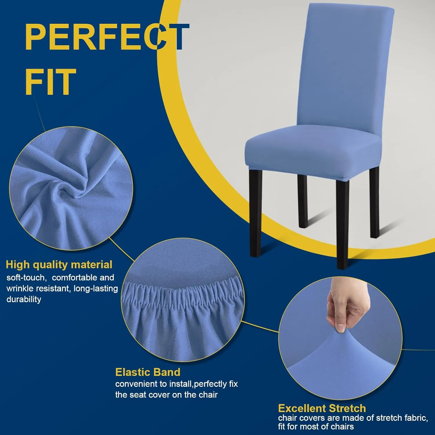 Chair Covers for Dining Room Set of 4, Dining Chair Covers, Kitchen Chair Covers, Stretch Removable Washable Dining Chair Slipcovers for Home, Hotel, Banquet, .Haze Blue