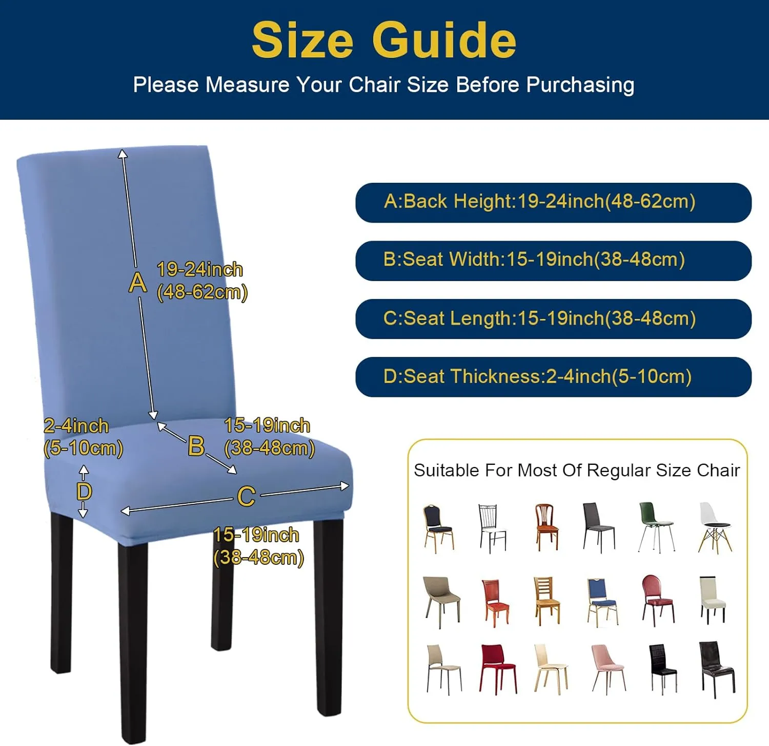 Chair Covers for Dining Room Set of 4, Dining Chair Covers, Kitchen Chair Covers, Stretch Removable Washable Dining Chair Slipcovers for Home, Hotel, Banquet, .Haze Blue
