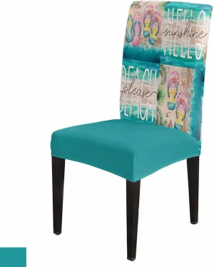 Chair Covers for Dining Room Set of 8, Stretch Dining Chair Cover, Slippers Beach Summer Removable Washable Kitchen Chair Seat Slipcovers for Banquet, Wedding, Hotel