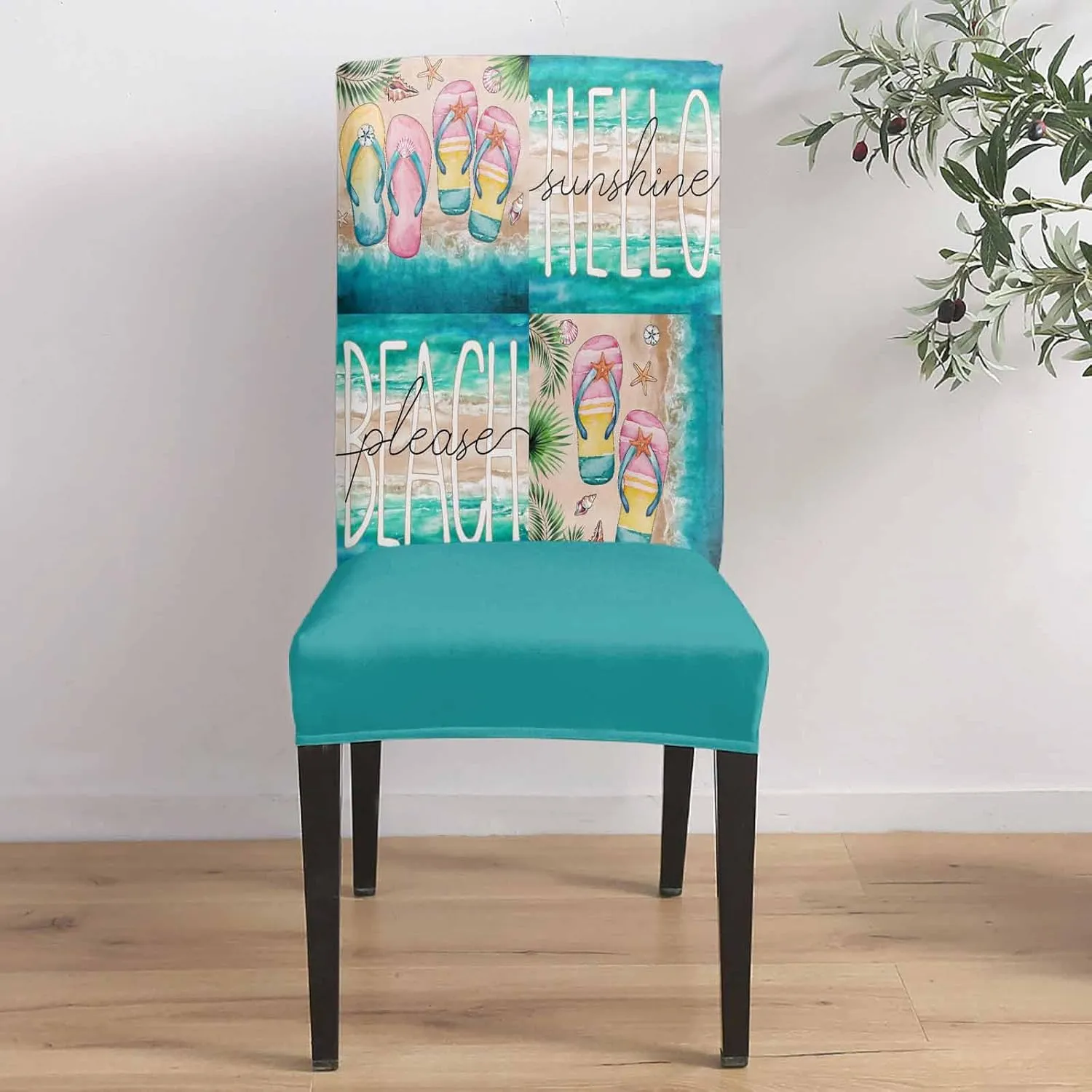 Chair Covers for Dining Room Set of 8, Stretch Dining Chair Cover, Slippers Beach Summer Removable Washable Kitchen Chair Seat Slipcovers for Banquet, Wedding, Hotel