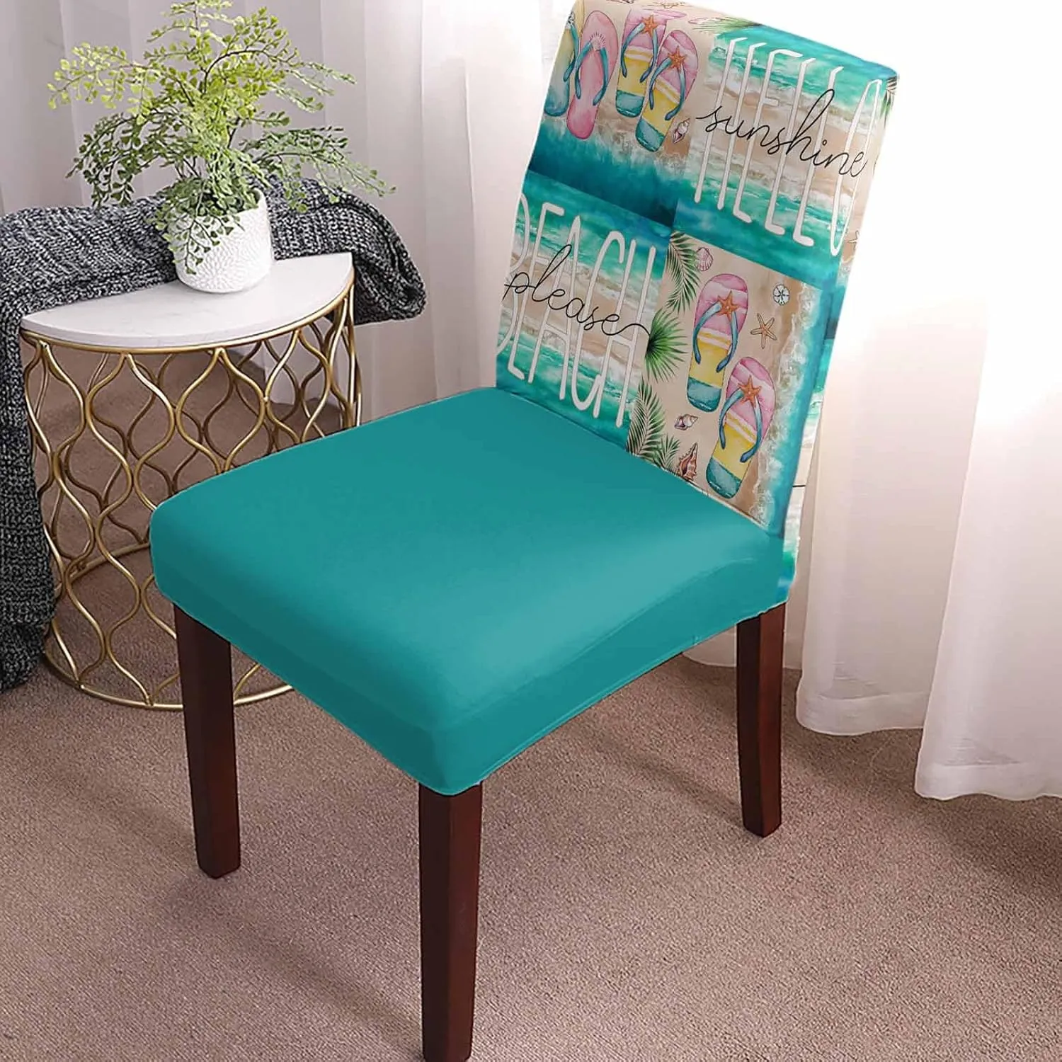 Chair Covers for Dining Room Set of 8, Stretch Dining Chair Cover, Slippers Beach Summer Removable Washable Kitchen Chair Seat Slipcovers for Banquet, Wedding, Hotel