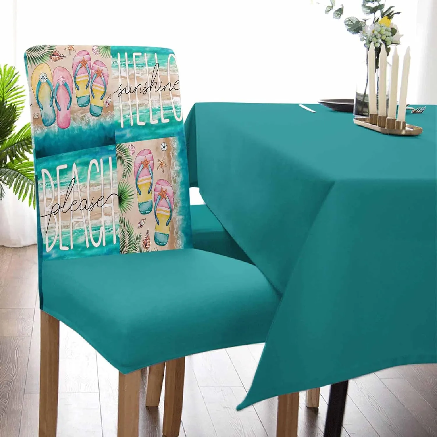 Chair Covers for Dining Room Set of 8, Stretch Dining Chair Cover, Slippers Beach Summer Removable Washable Kitchen Chair Seat Slipcovers for Banquet, Wedding, Hotel