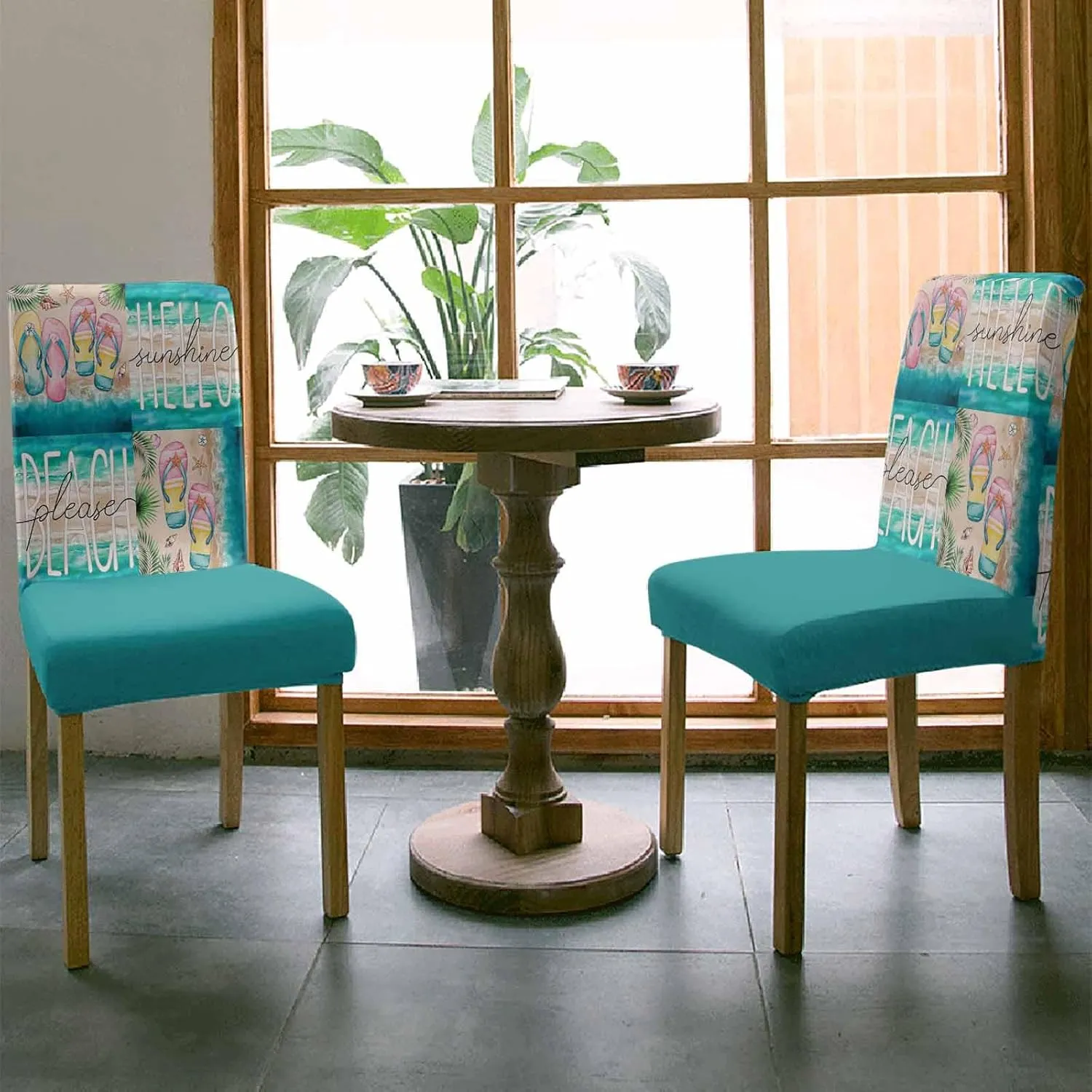 Chair Covers for Dining Room Set of 8, Stretch Dining Chair Cover, Slippers Beach Summer Removable Washable Kitchen Chair Seat Slipcovers for Banquet, Wedding, Hotel