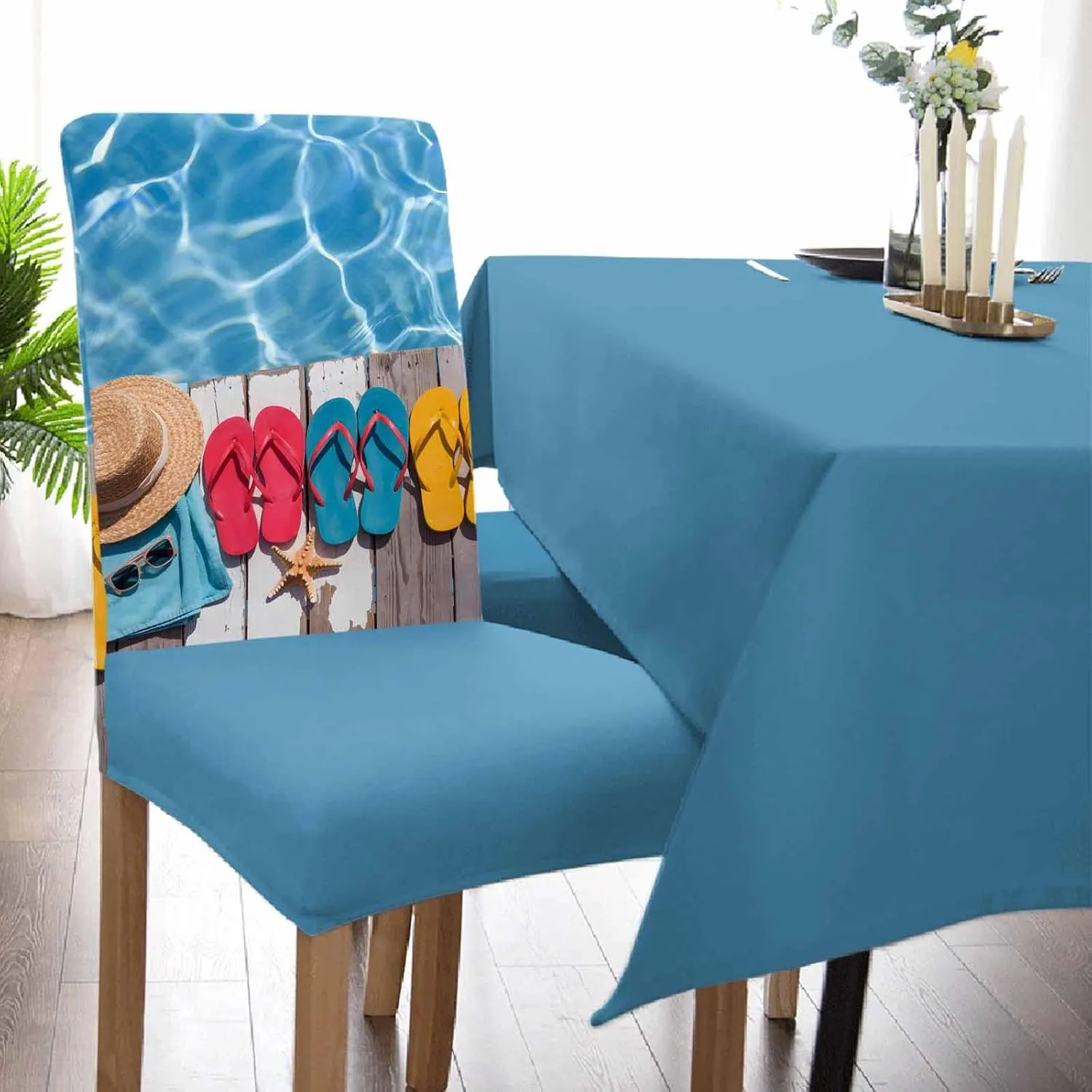 Chair Covers for Dining Room Set of 8, Stretch Dining Chair Cover, Summer Pool Slippers Removable Washable Kitchen Chair Seat Slipcovers for Banquet, Wedding, Hotel