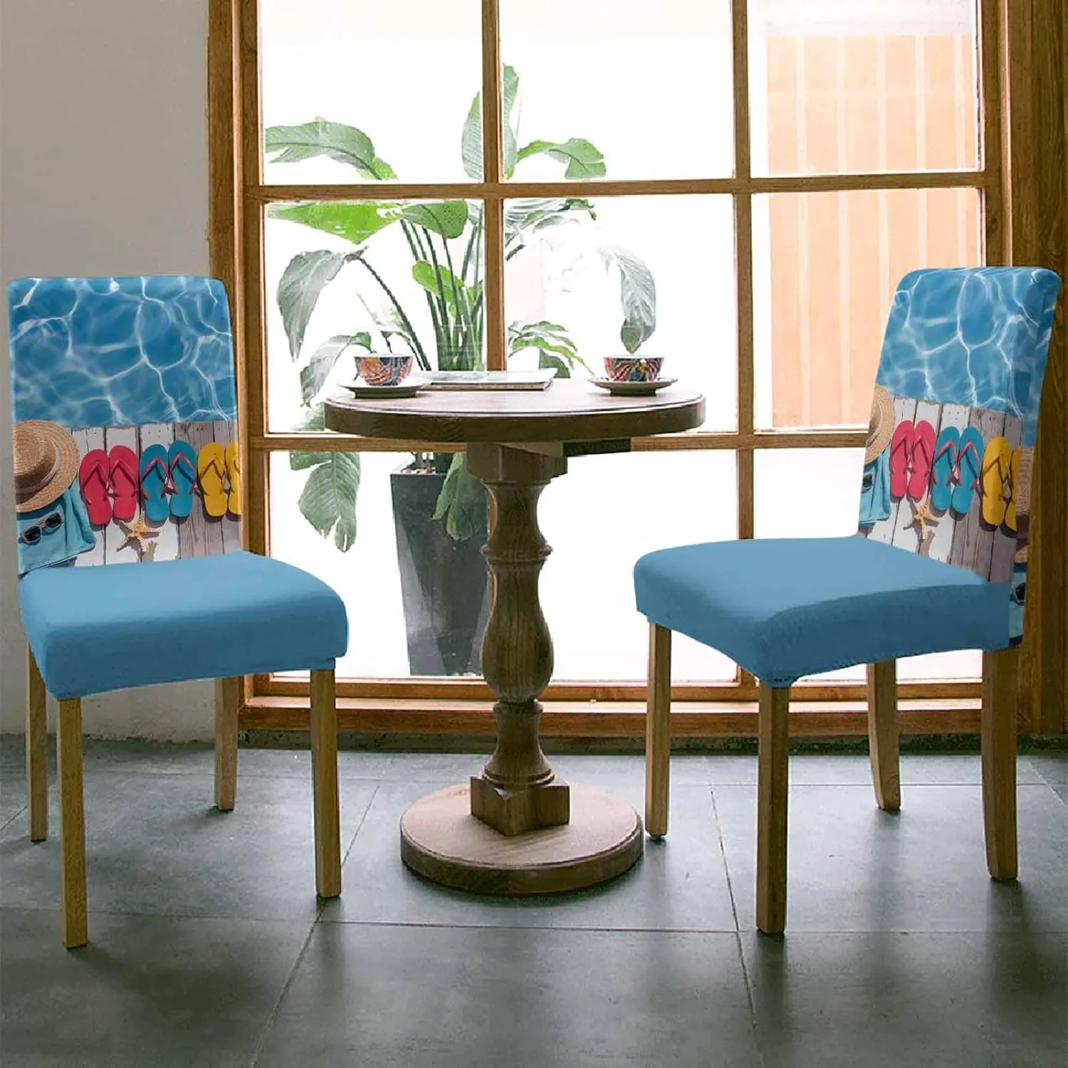 Chair Covers for Dining Room Set of 8, Stretch Dining Chair Cover, Summer Pool Slippers Removable Washable Kitchen Chair Seat Slipcovers for Banquet, Wedding, Hotel