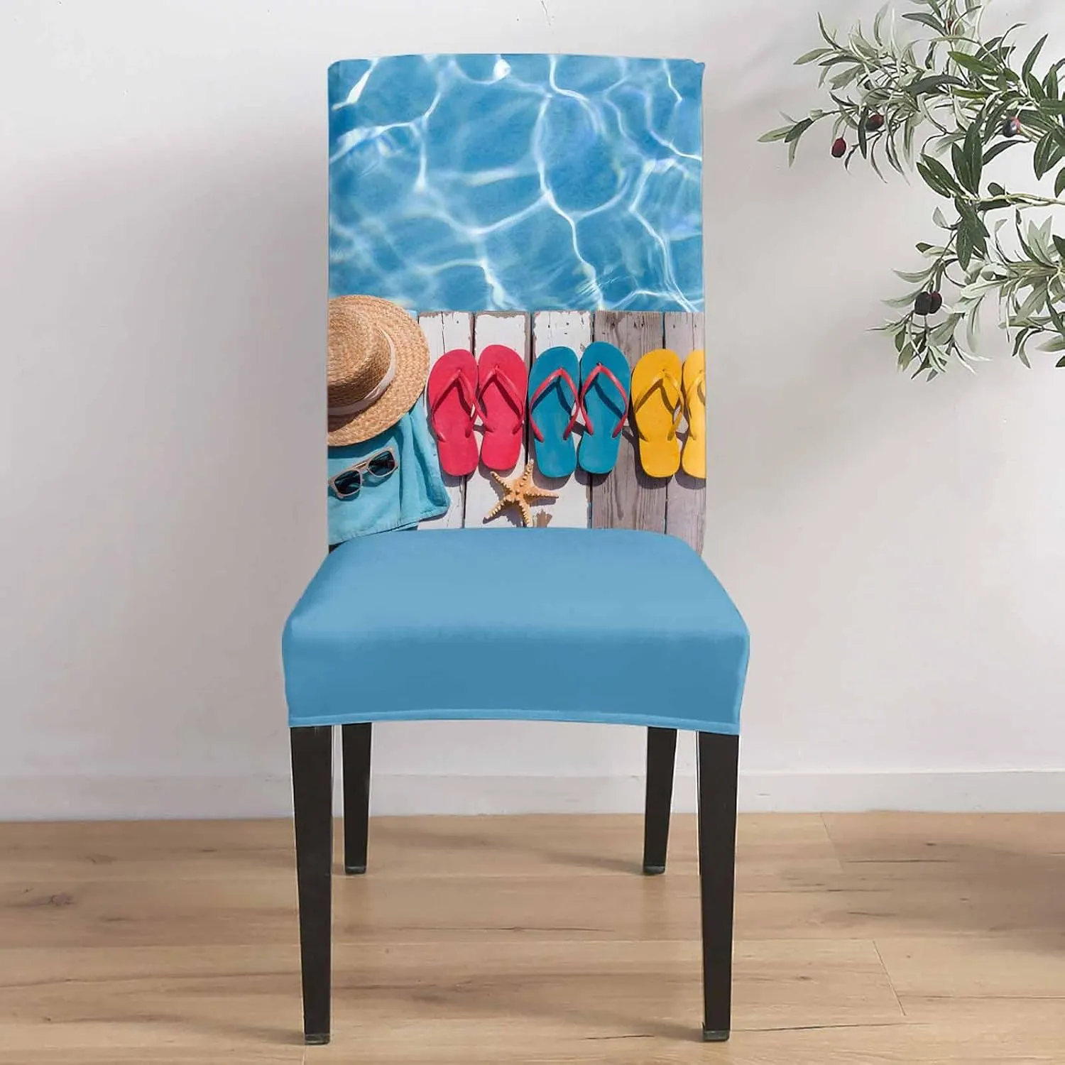 Chair Covers for Dining Room Set of 8, Stretch Dining Chair Cover, Summer Pool Slippers Removable Washable Kitchen Chair Seat Slipcovers for Banquet, Wedding, Hotel