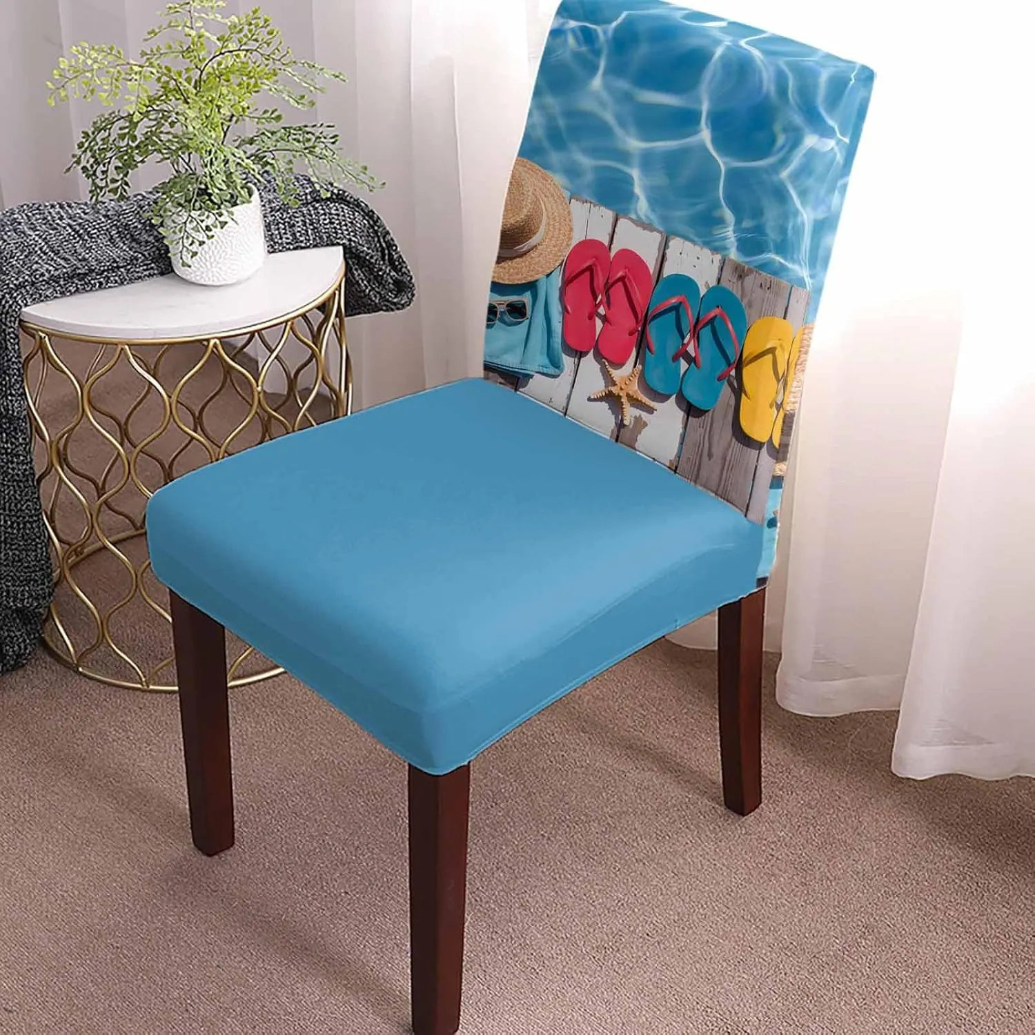 Chair Covers for Dining Room Set of 8, Stretch Dining Chair Cover, Summer Pool Slippers Removable Washable Kitchen Chair Seat Slipcovers for Banquet, Wedding, Hotel