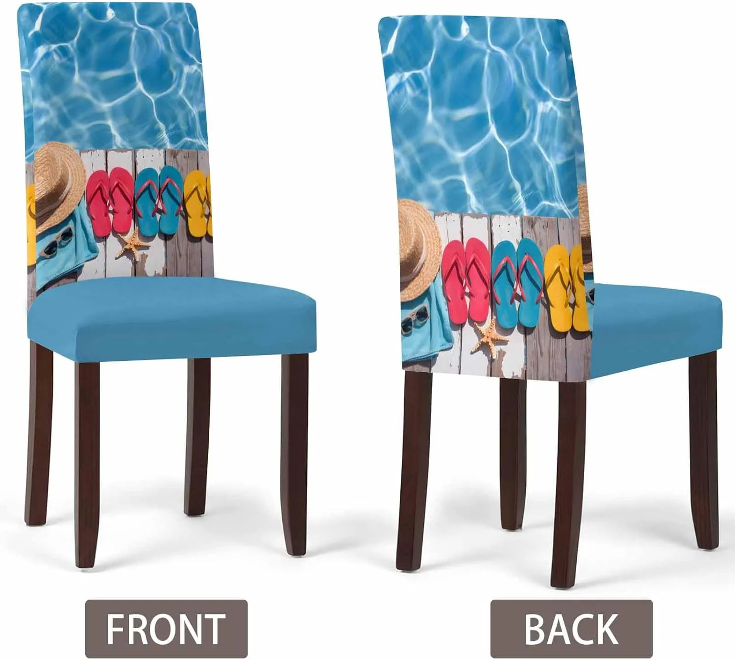 Chair Covers for Dining Room Set of 8, Stretch Dining Chair Cover, Summer Pool Slippers Removable Washable Kitchen Chair Seat Slipcovers for Banquet, Wedding, Hotel