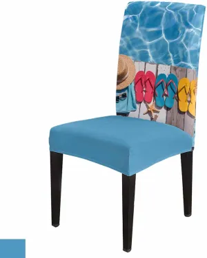 Chair Covers for Dining Room Set of 8, Stretch Dining Chair Cover, Summer Pool Slippers Removable Washable Kitchen Chair Seat Slipcovers for Banquet, Wedding, Hotel
