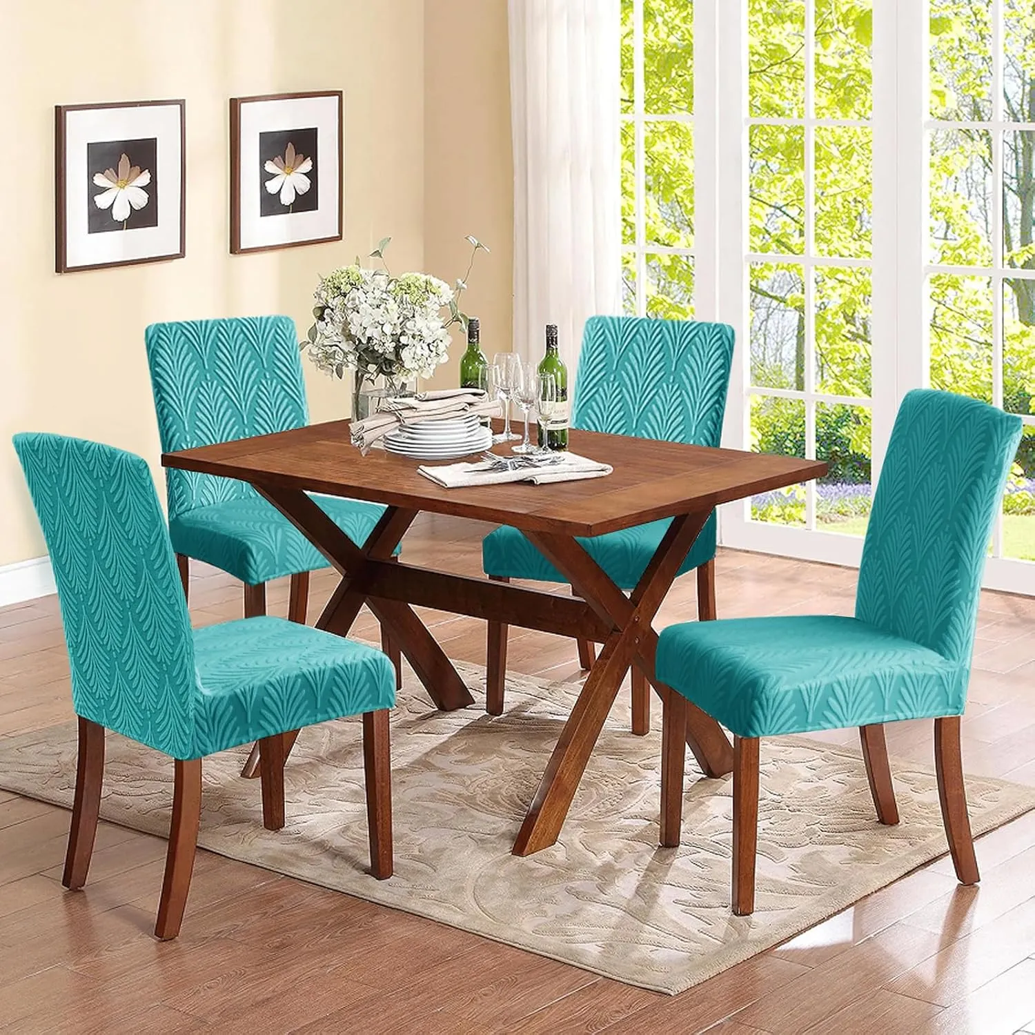 Chair Covers, Stretch Chair Covers for Dining Chairs, Dining Room Chair Covers Set of 6, Removable Washable Dining Chair Covers for Home Kitchen Banquet Hotel Ceremony-Blue