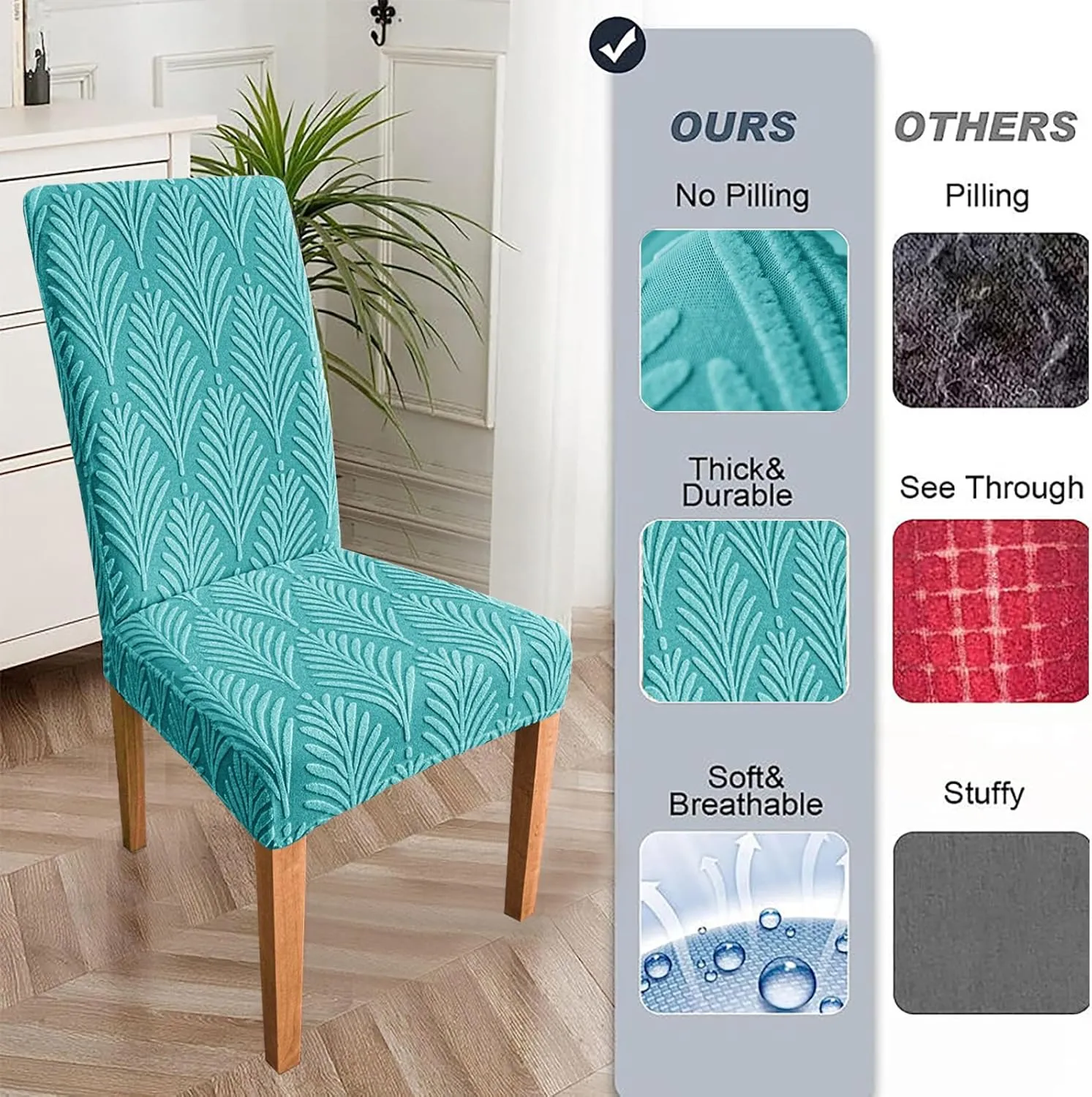 Chair Covers, Stretch Chair Covers for Dining Chairs, Dining Room Chair Covers Set of 6, Removable Washable Dining Chair Covers for Home Kitchen Banquet Hotel Ceremony-Blue