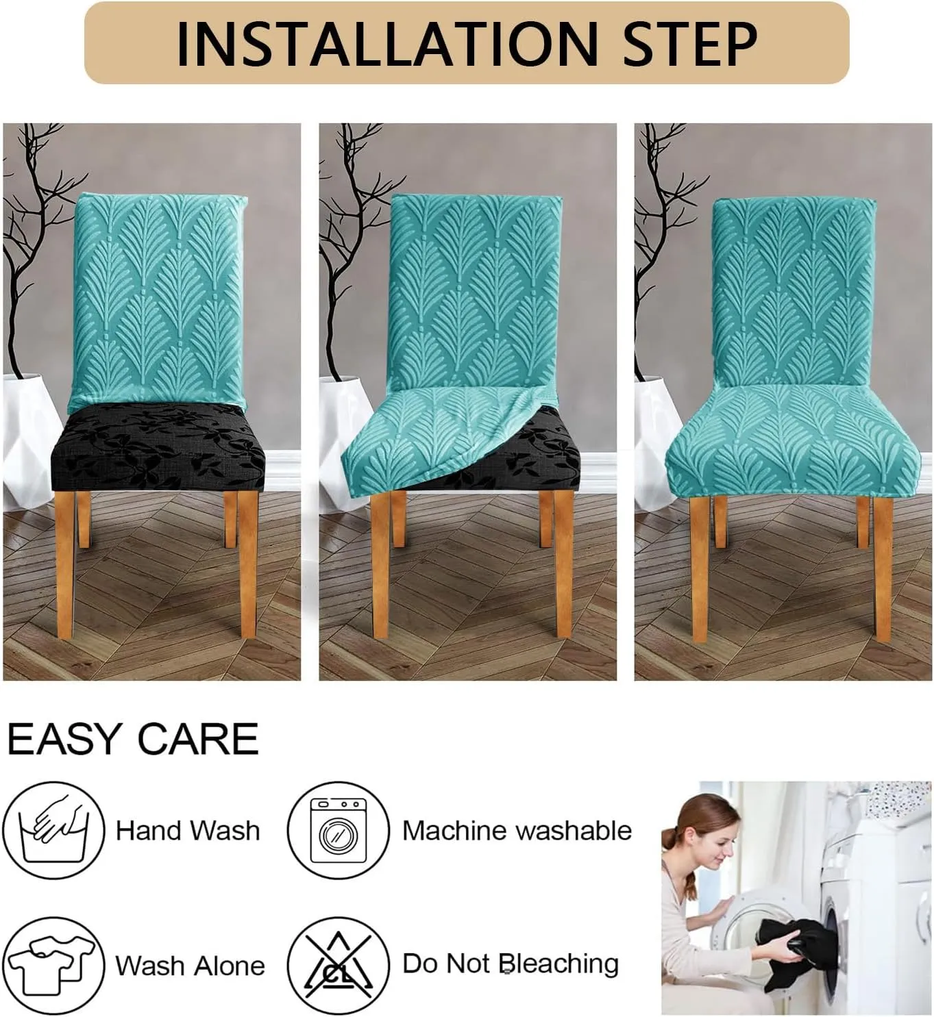 Chair Covers, Stretch Chair Covers for Dining Chairs, Dining Room Chair Covers Set of 6, Removable Washable Dining Chair Covers for Home Kitchen Banquet Hotel Ceremony-Blue