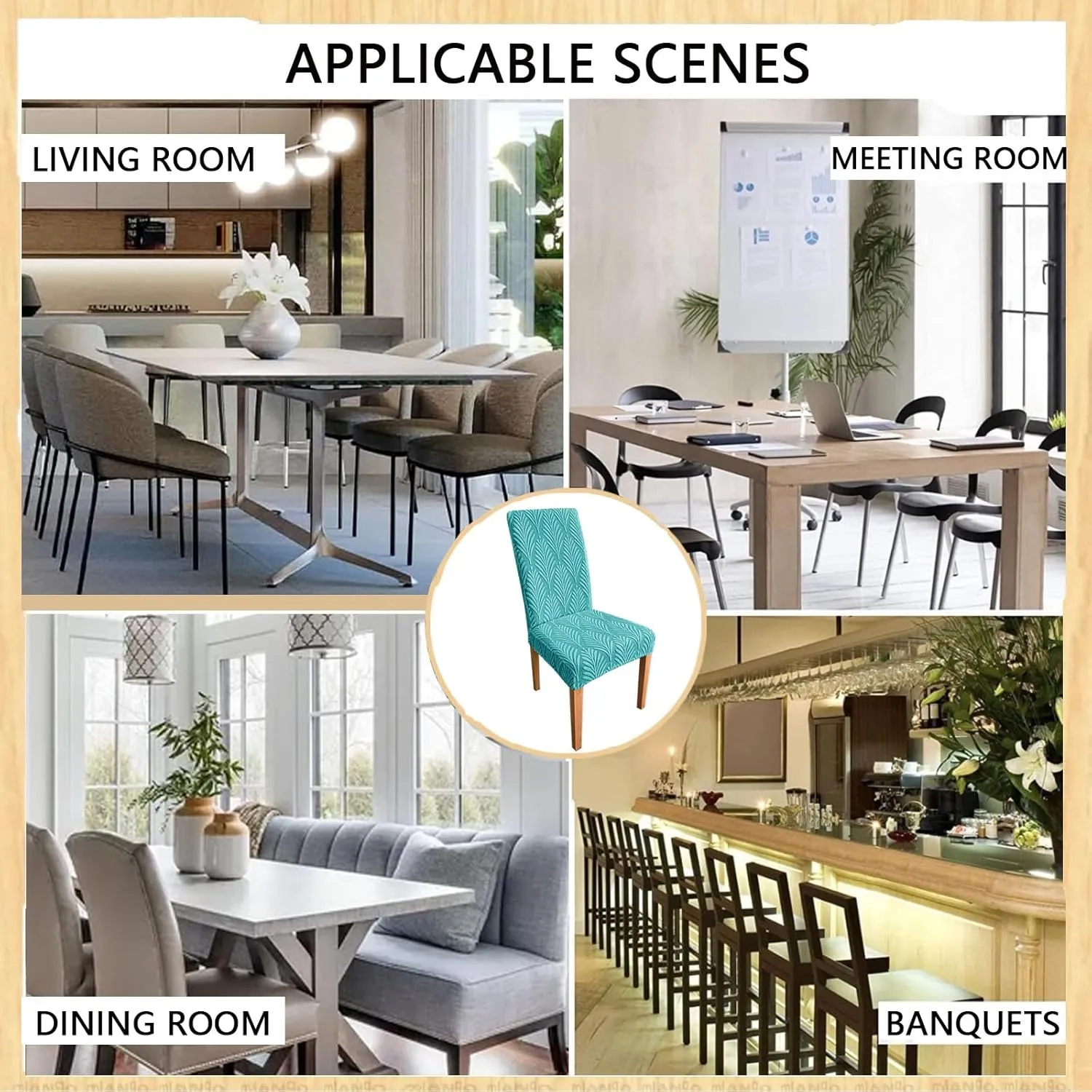 Chair Covers, Stretch Chair Covers for Dining Chairs, Dining Room Chair Covers Set of 6, Removable Washable Dining Chair Covers for Home Kitchen Banquet Hotel Ceremony-Blue
