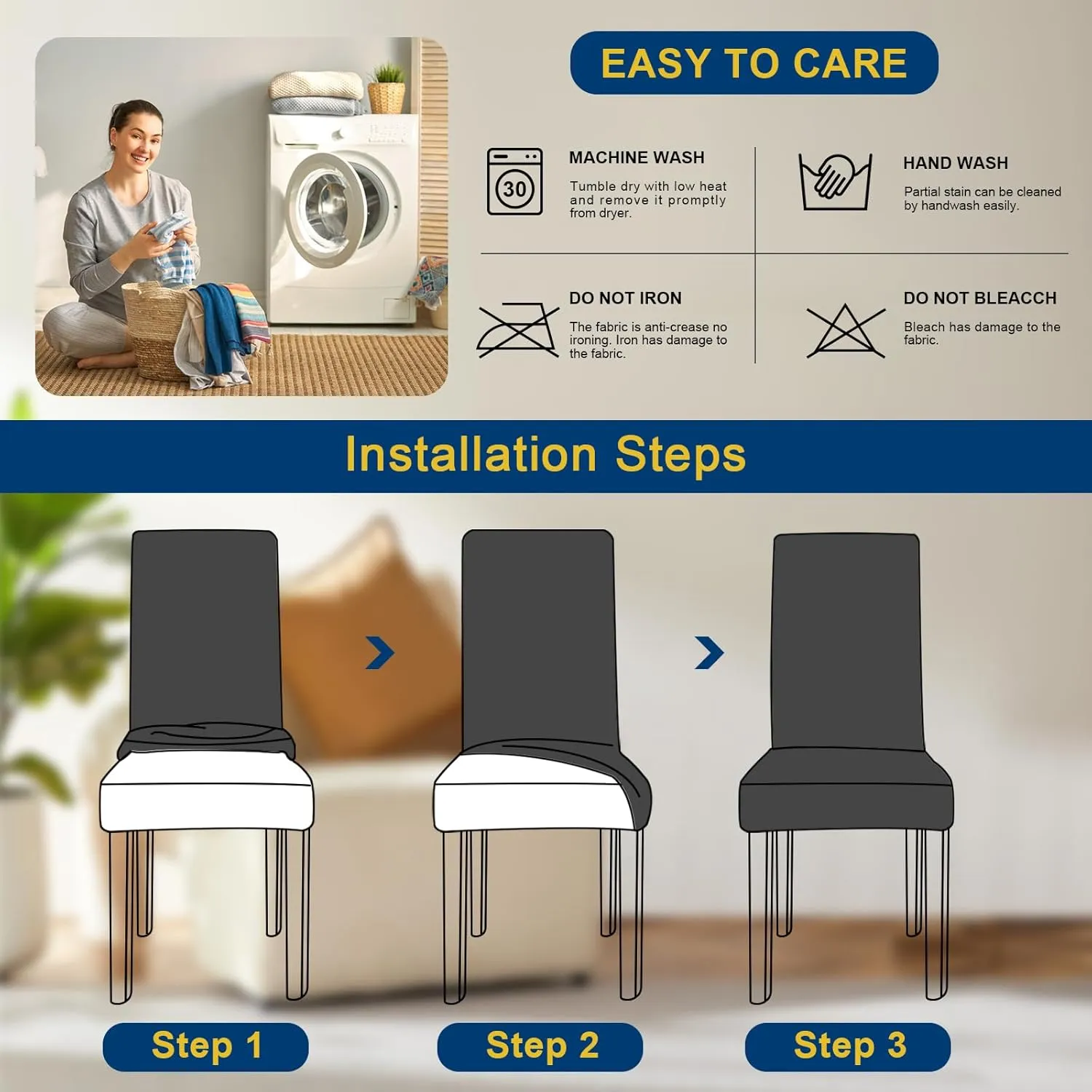 Chair Covers, Stretch Kitchen Dining Room Chair Covers Set of 6, Removable Washable Dining Chair Slipcovers for Home, Hotel, Banque
