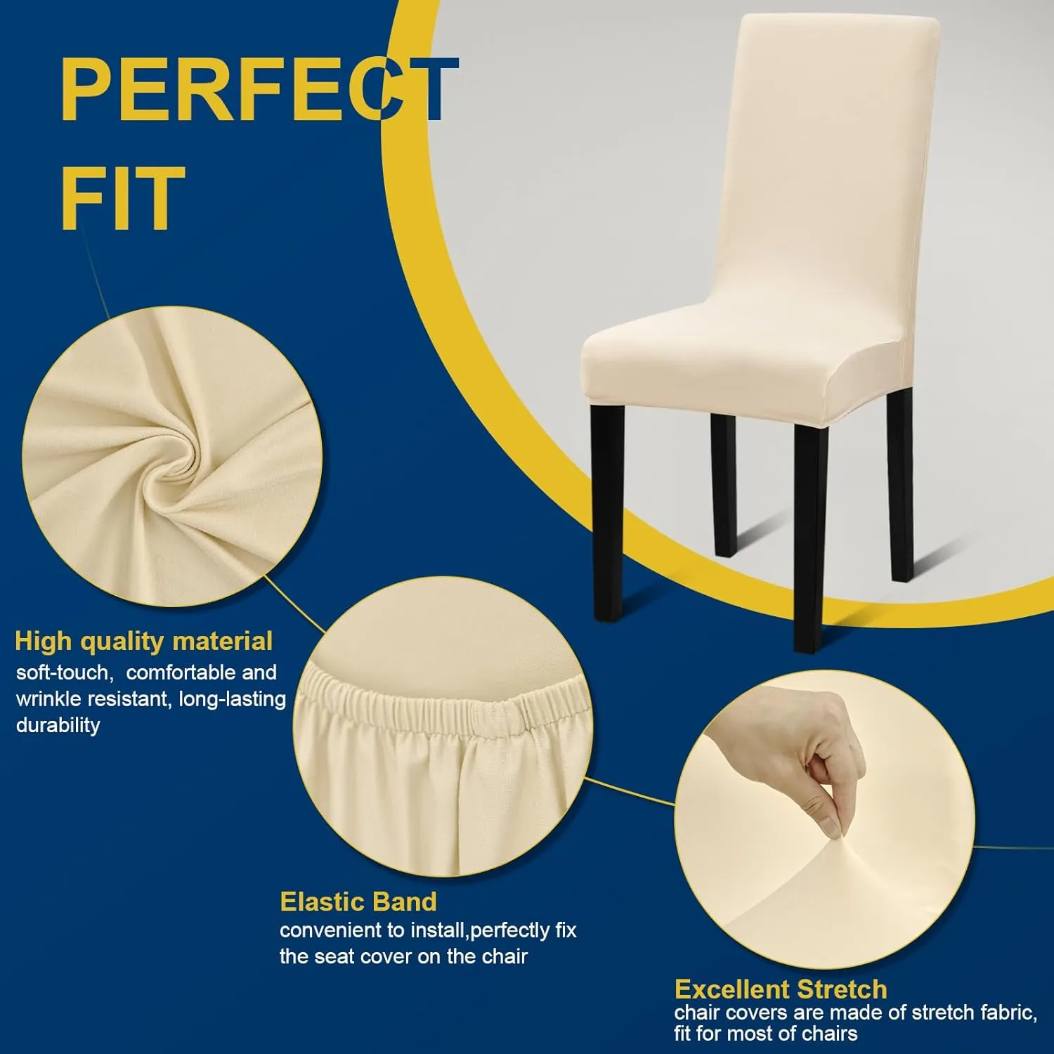 Chair Covers, Stretch Kitchen Dining Room Chair Covers Set of 6, Removable Washable Dining Chair Slipcovers for Home, Hotel, Banque
