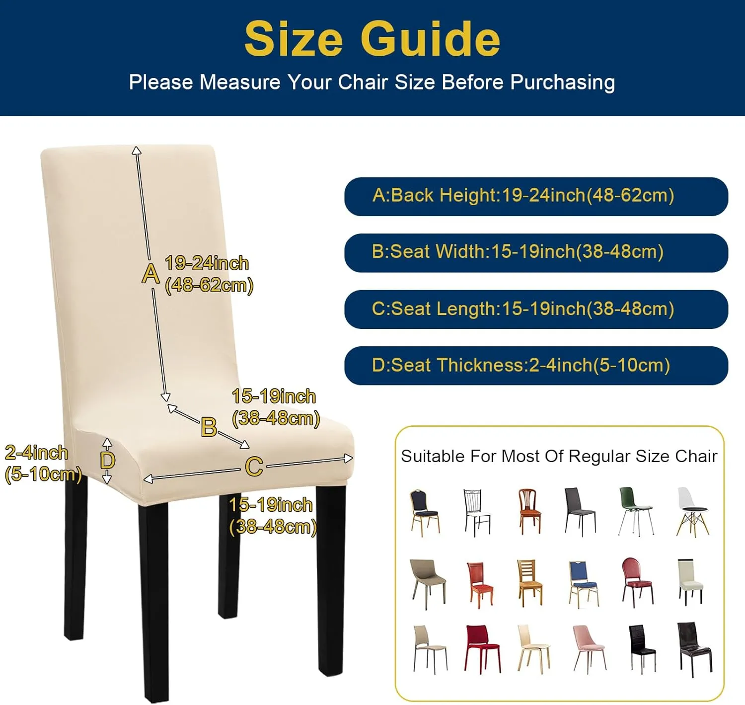 Chair Covers, Stretch Kitchen Dining Room Chair Covers Set of 6, Removable Washable Dining Chair Slipcovers for Home, Hotel, Banque