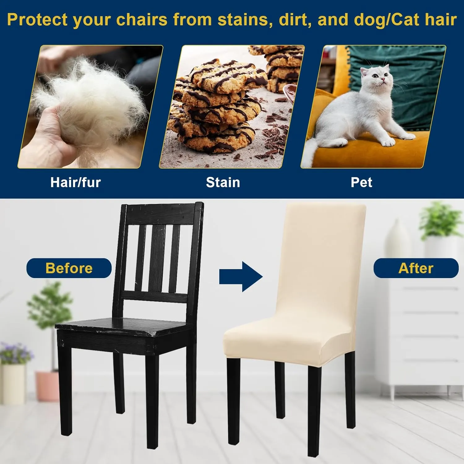 Chair Covers, Stretch Kitchen Dining Room Chair Covers Set of 6, Removable Washable Dining Chair Slipcovers for Home, Hotel, Banque