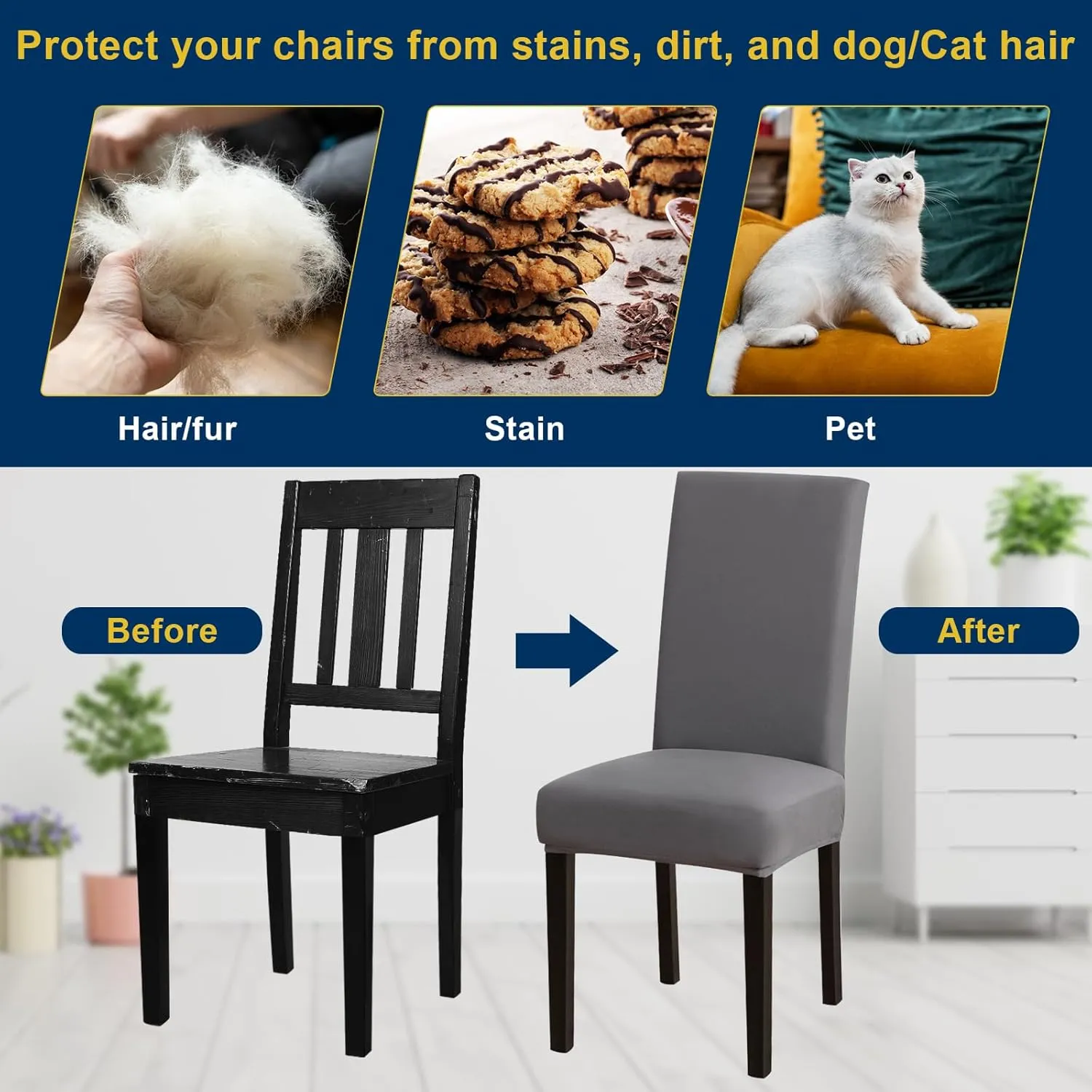 Chair Covers, Stretch Kitchen Dining Room Chair Covers Set of 6, Removable Washable Dining Chair Slipcovers for Home, Hotel, Banquet