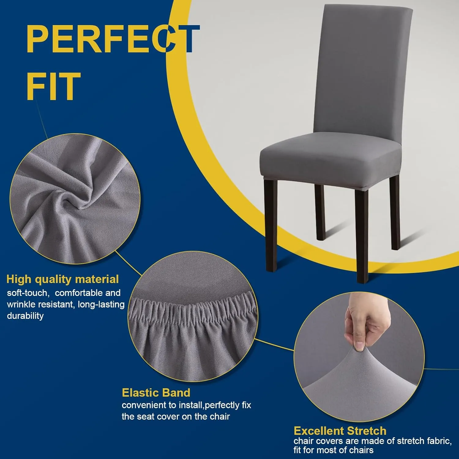 Chair Covers, Stretch Kitchen Dining Room Chair Covers Set of 6, Removable Washable Dining Chair Slipcovers for Home, Hotel, Banquet