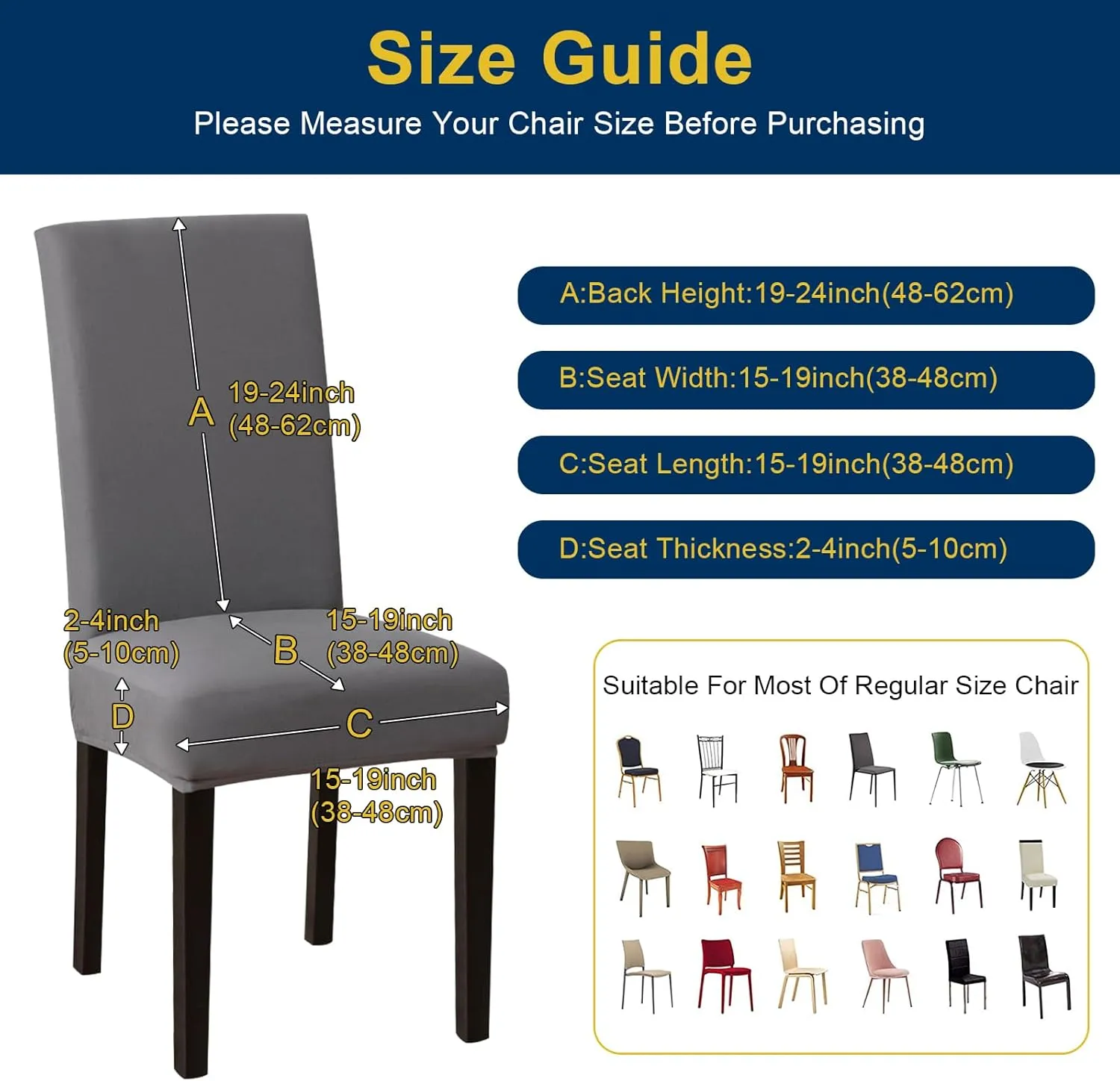 Chair Covers, Stretch Kitchen Dining Room Chair Covers Set of 6, Removable Washable Dining Chair Slipcovers for Home, Hotel, Banquet
