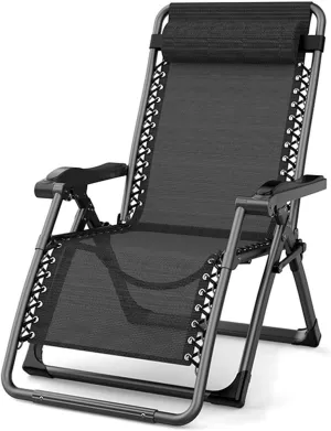 Chair for Indoor/Outdoor Furniture Beach Chair Camping Chairs Comfy Folding Recliner Chairs for Adults Patio Chairs for Outside with 6 Reinforced Straps, Pillow